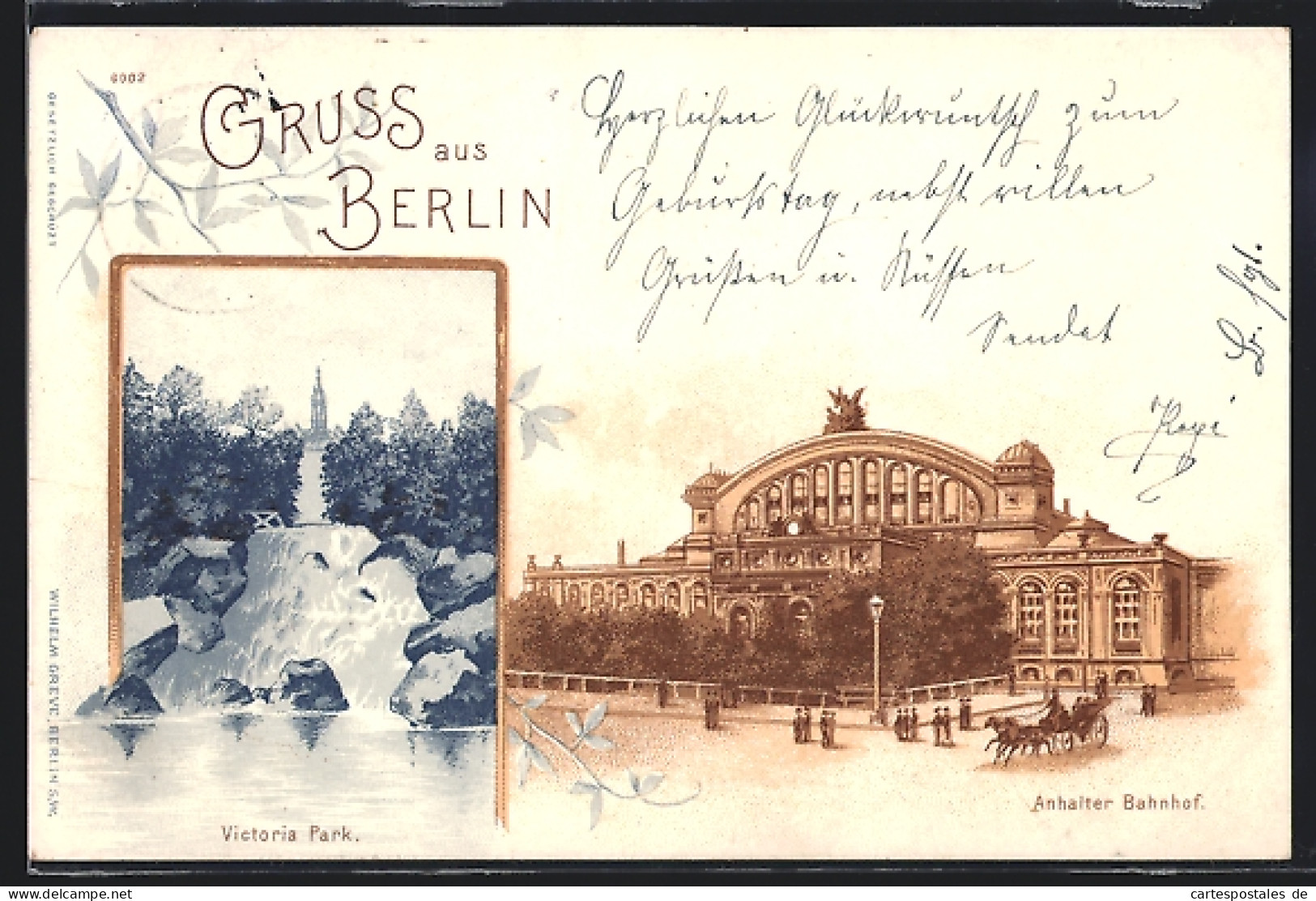 Lithographie Berlin, Wasserfall Im Victoria Park, Anhalter Bahnhof  - Kreuzberg
