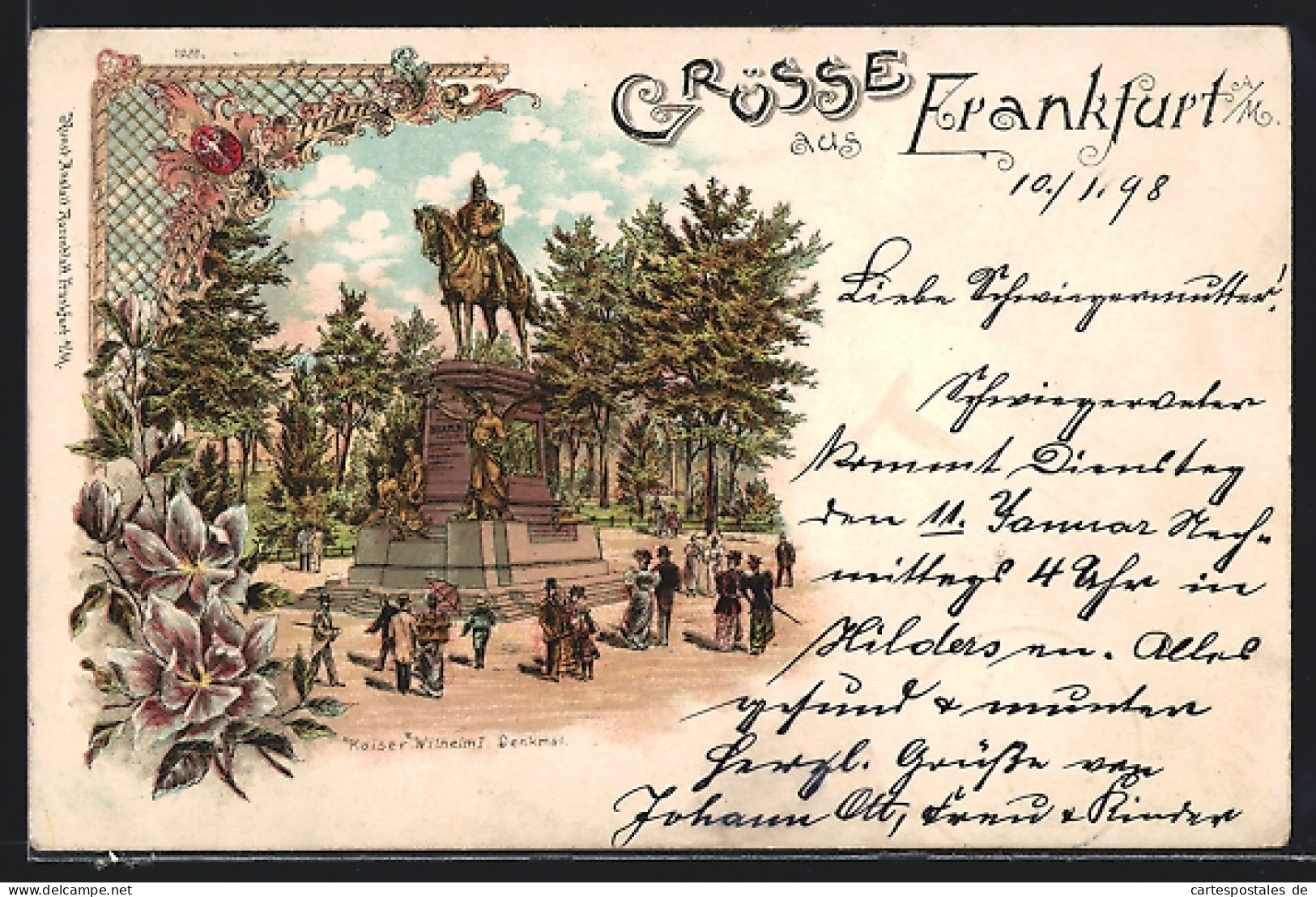 Lithographie Frankfurt, Kaiser Wilhelm I.-Denkmal  - Frankfurt A. Main