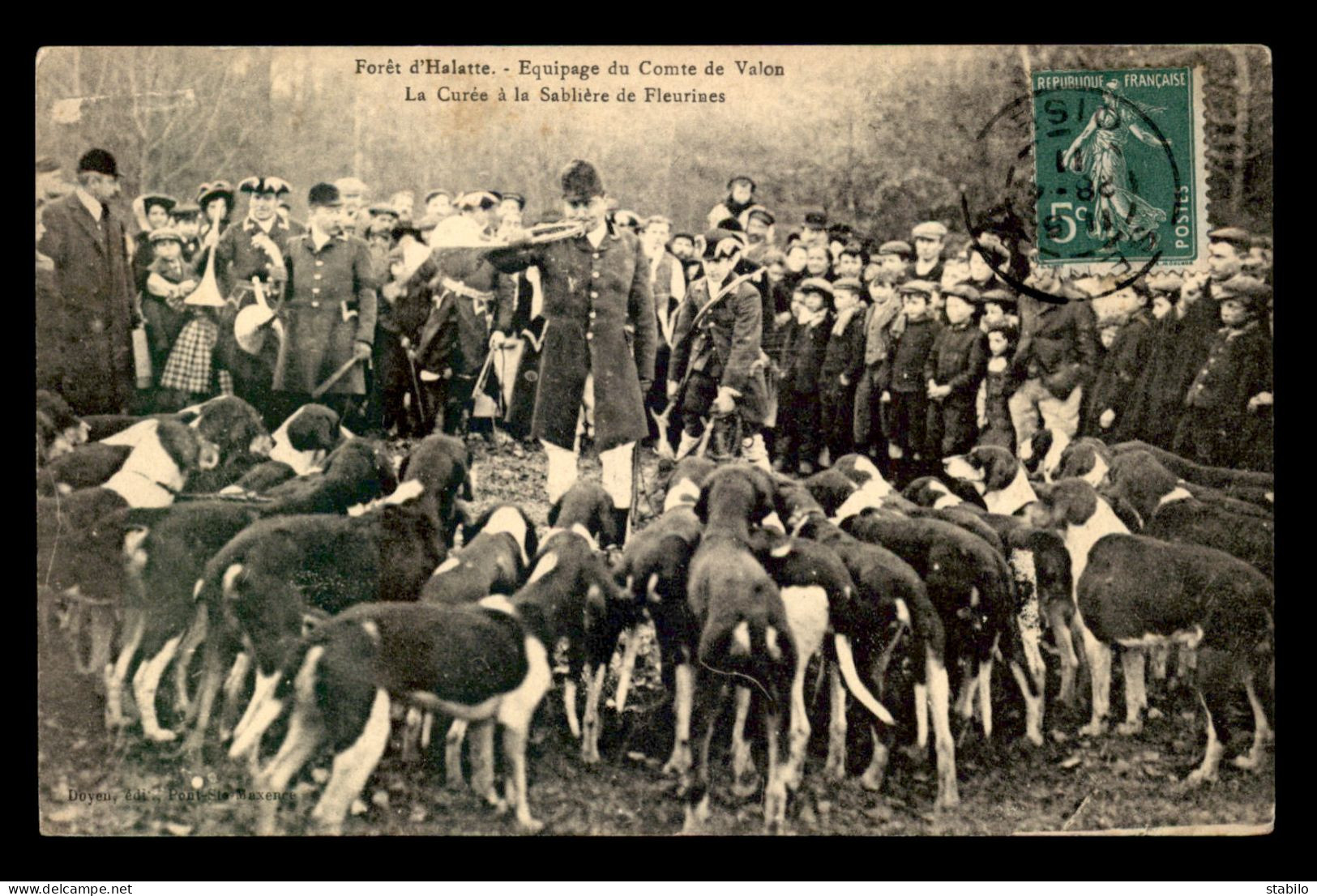 CHASSE - CHASSE A COURRE - FORET D'HALATTE - EQUIPAGE DU COMTE DE VALON - LA CUREE A LA SABLIERE DE FLEURINES - Jagd