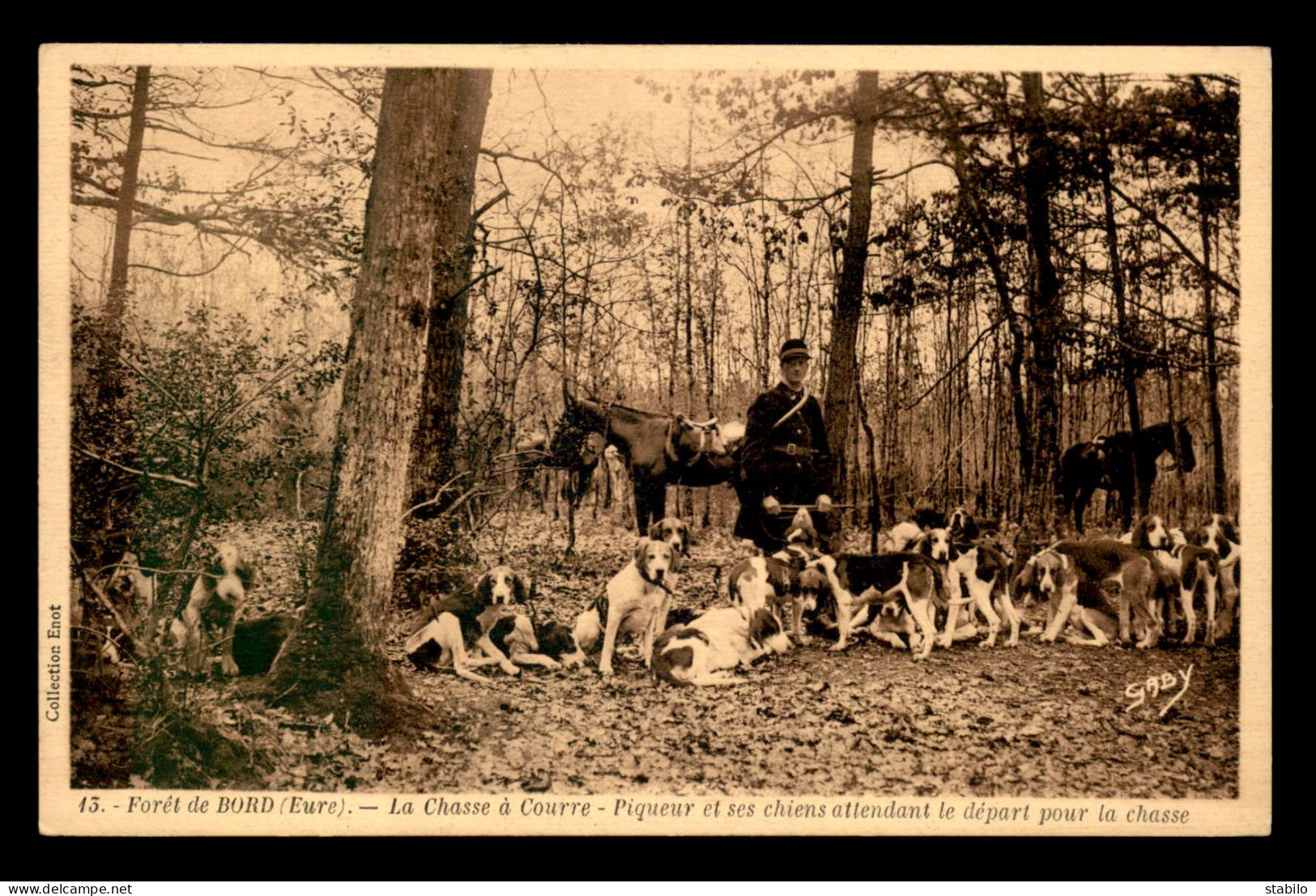 CHASSE - CHASSE A COURRE - FORET DE BORD (EURE) - PIQUEUR ET SES CHIENS - Hunting