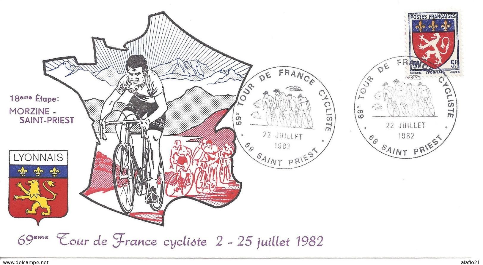 ENVELOPPE OFFICIELLE TOUR De FRANCE CYCLISTE 1982 18e ETAPE - MORZINE ST-PRIEST - Cachets Commémoratifs