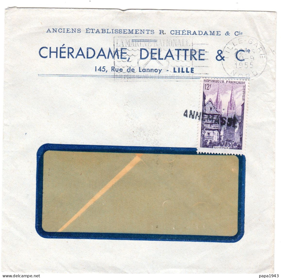 1955  CAD De LILLE - GARE  Griffe ANNEMASSE Pour Obliteration " CHERADAME , DELATTRE & Cie " - Brieven En Documenten