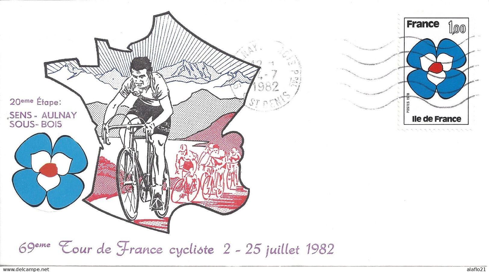 ENVELOPPE OFFICIELLE TOUR De FRANCE CYCLISTE 1982 20e ETAPE SENS AULNAY S/S BOIS - Gedenkstempels