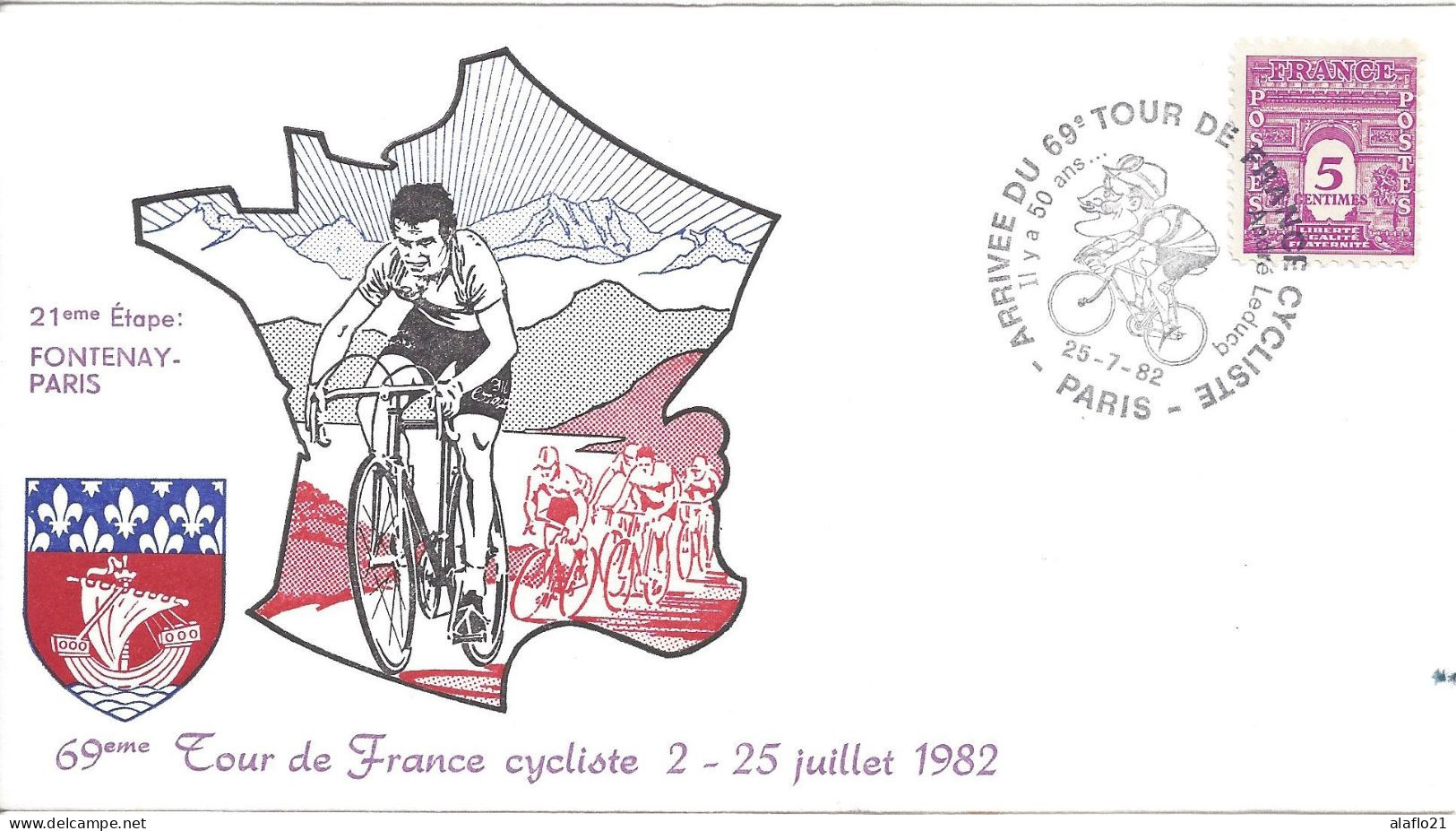 ENVELOPPE OFFICIELLE TOUR De FRANCE CYCLISTE 1982 - 21e ETAPE - FONTENAY PARIS - Cachets Commémoratifs