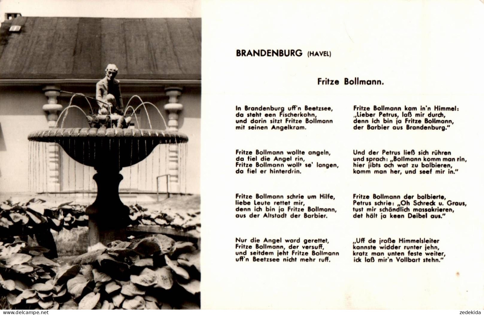 H2230 - Brandenburg Liedkarte - Fritze Bollmann - Brunnen - Verlag Reichenbach DDR - Musik Und Musikanten