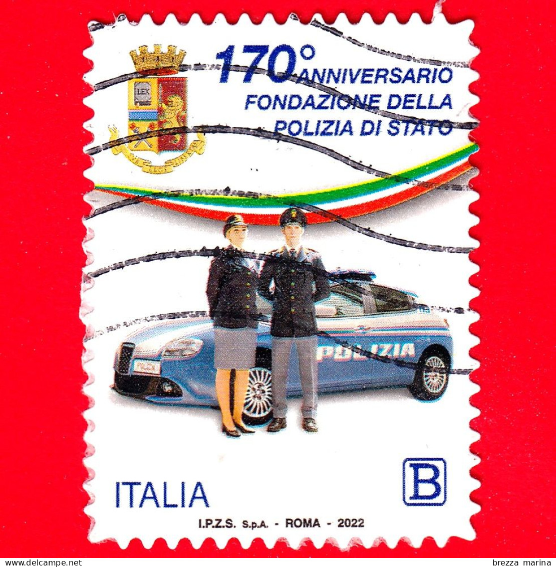 ITALIA - Usato - 2022 - 170 Anni Della Polizia Di Stato – Agenti - Volante - Logo - B - 2021-...: Afgestempeld