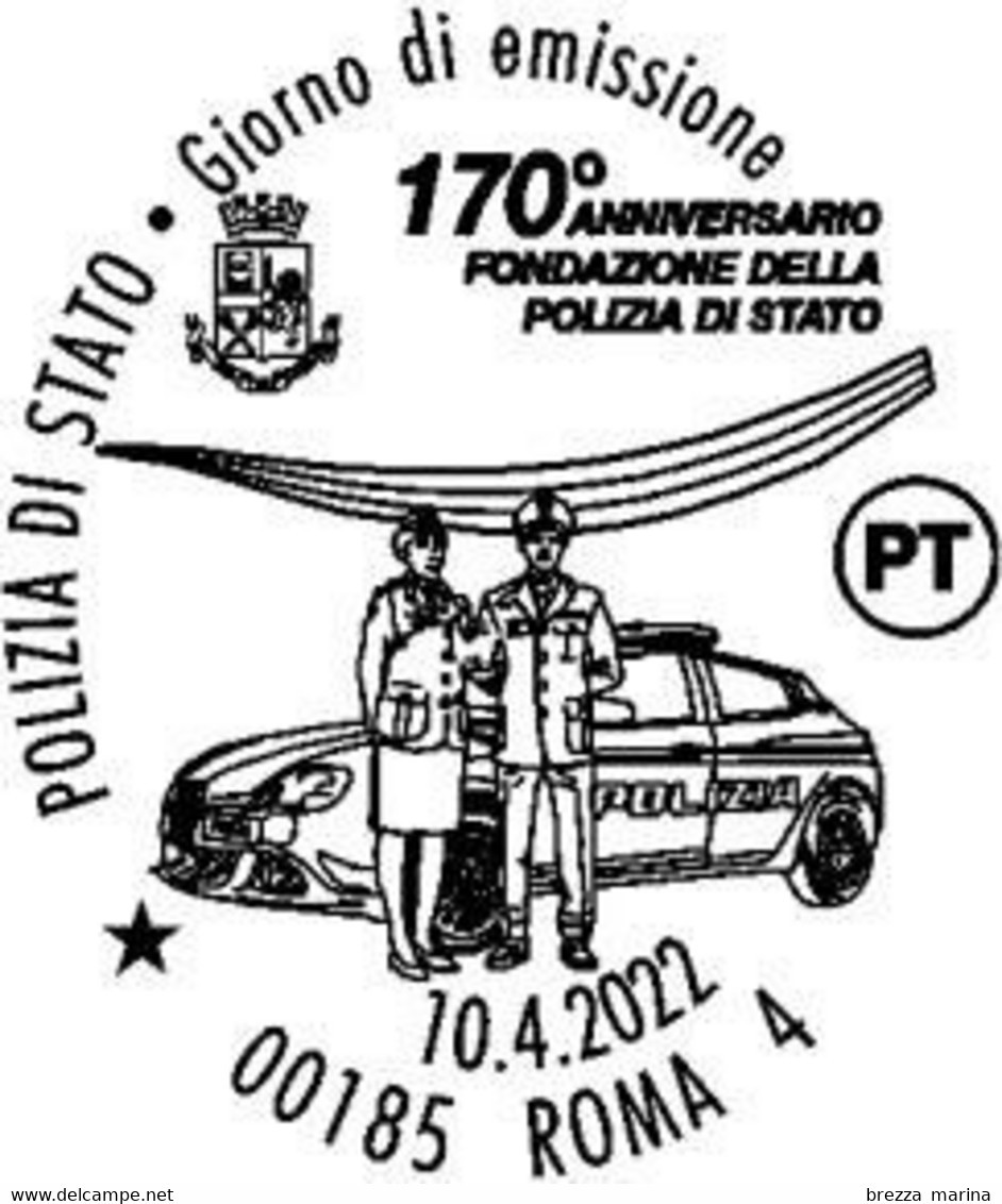 ITALIA - Usato - 2022 - 170 Anni Della Polizia Di Stato – Agenti - Volante - Logo - B - 2021-...: Afgestempeld