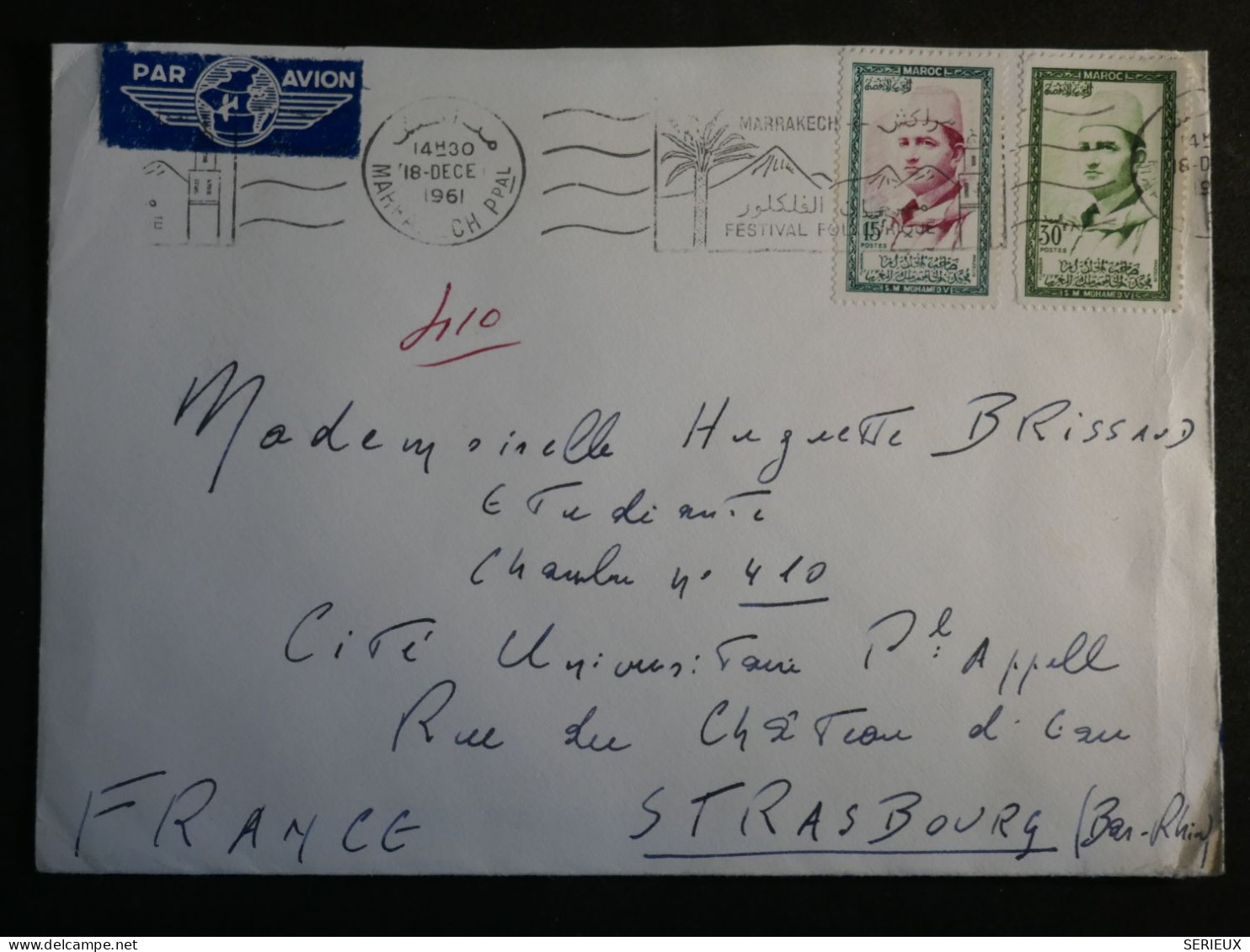 DO12  MAROC   BELLE  LETTRE    1961  CASABLANCA  A  STRASBOURG FRANCE    + AFF. INTERESSANT+++ - Storia Postale