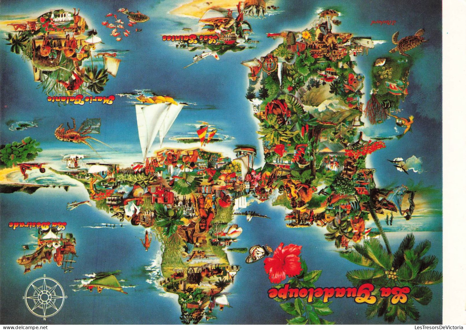 CARTE GEOGRAPHIQUES - La Guadeloupe - Colorisé - Carte Postale - Cartes Géographiques