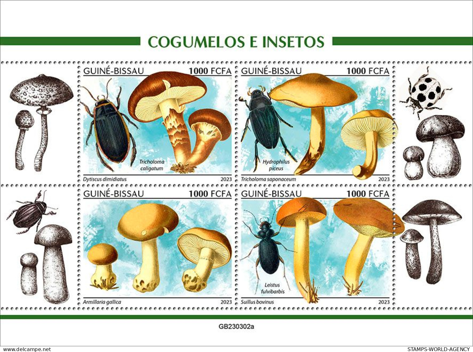 2024-04 - CENTRAL AFRICAN - MUSHROOMS & INSECTS                  4V  MNH** - Mushrooms