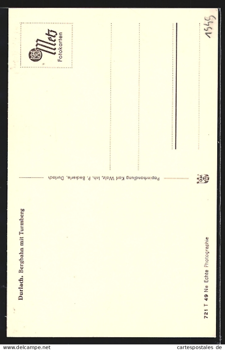 AK Durlach, Bergbahn Mit Turmberg  - Otros & Sin Clasificación