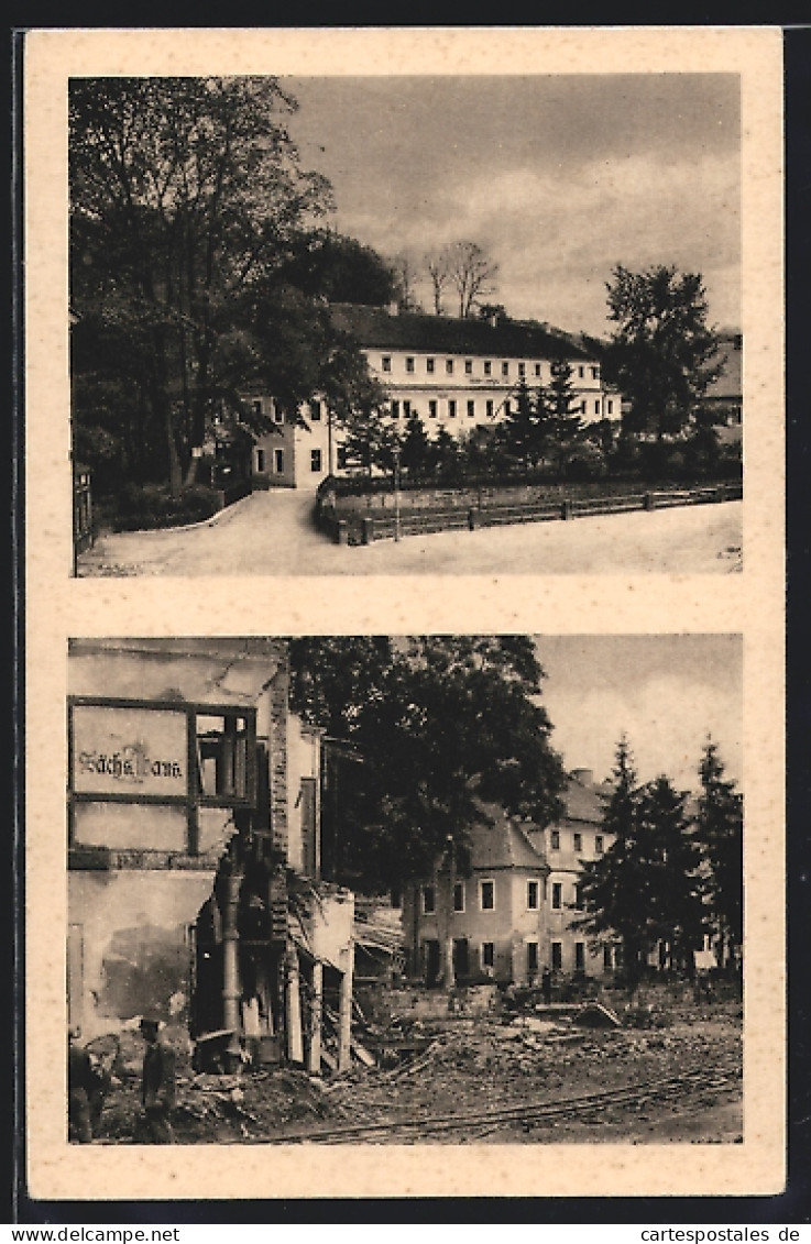 AK Bad Berggiesshübel, Johann-Georgen-Bad Vor Und Nach Der Katastrophe Von 1927  - Inundaciones