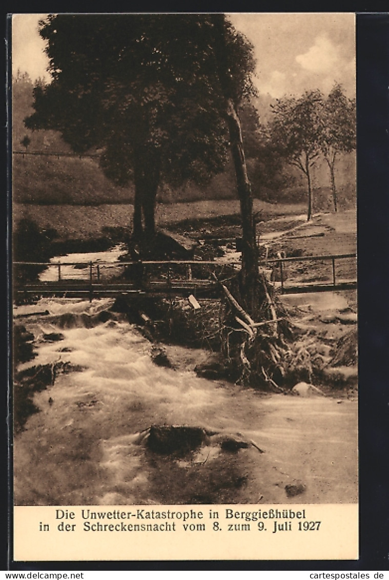 AK Berggiesshübel, Die Unwetter-Katastrophe 1927, Ortspartie  - Inondazioni