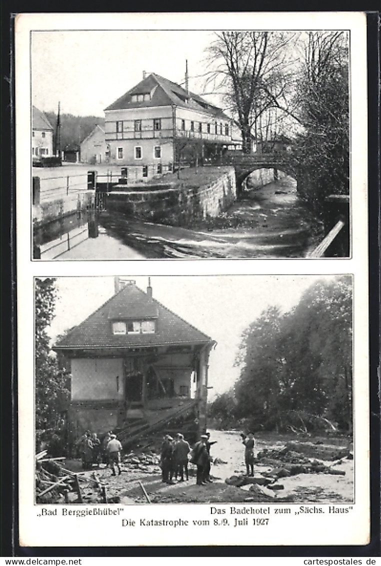 AK Berggiesshübel, Badehotel Zum Sächs. Haus Nach Der Hochwasser-Katastrophe 1927  - Overstromingen