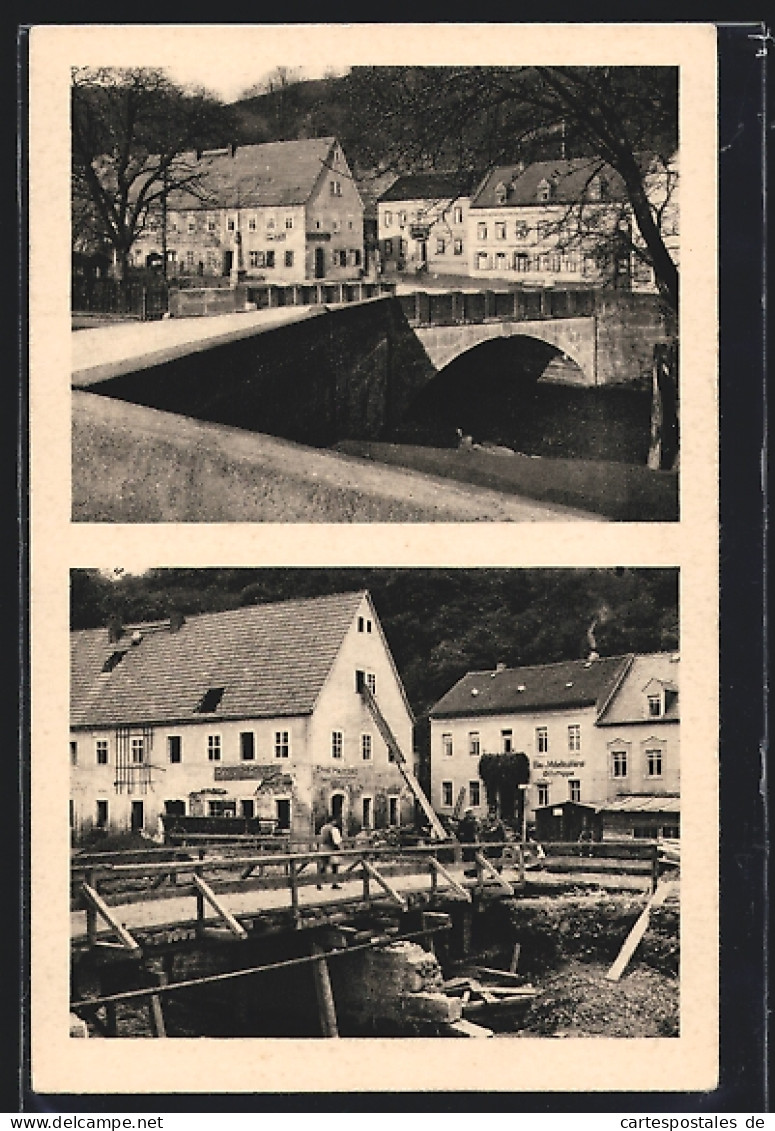 AK Berggiesshübel, Zerstörung Der Brücke Durch Unwetter Vom 9. Juli 1927  - Overstromingen