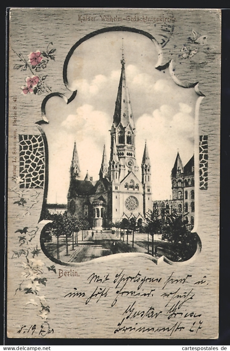 AK Berlin-Charlottenburg, Kaiser Wilhelm-Gedächtniskirche, Passepartout  - Charlottenburg