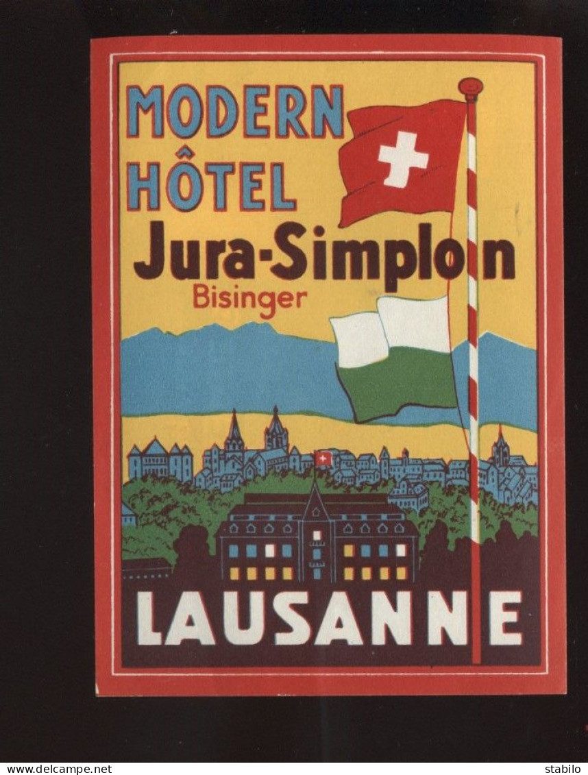 ETIQUETTE D'HOTEL - LAUSANNE - MODERN HOTEL JURA-SIMPLON BISINGER - Reclame