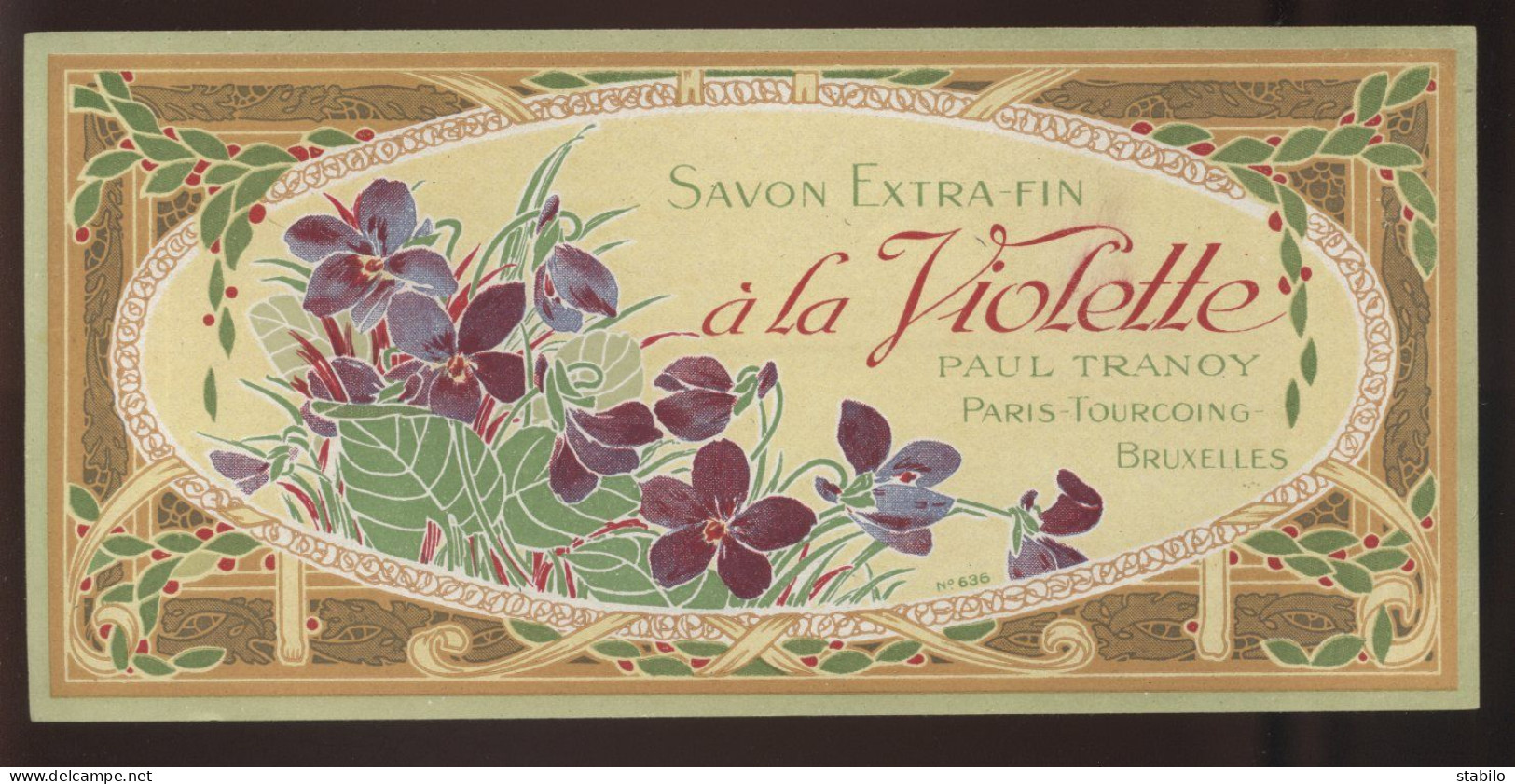 PARFUMS-BEAUTE - ETIQUETTE - SAVON EXTRA FIN A LA VIOLETTE - MAISON PAUL TRANOY, PARIS-TOURCOING-BRUXELLES - Etichette