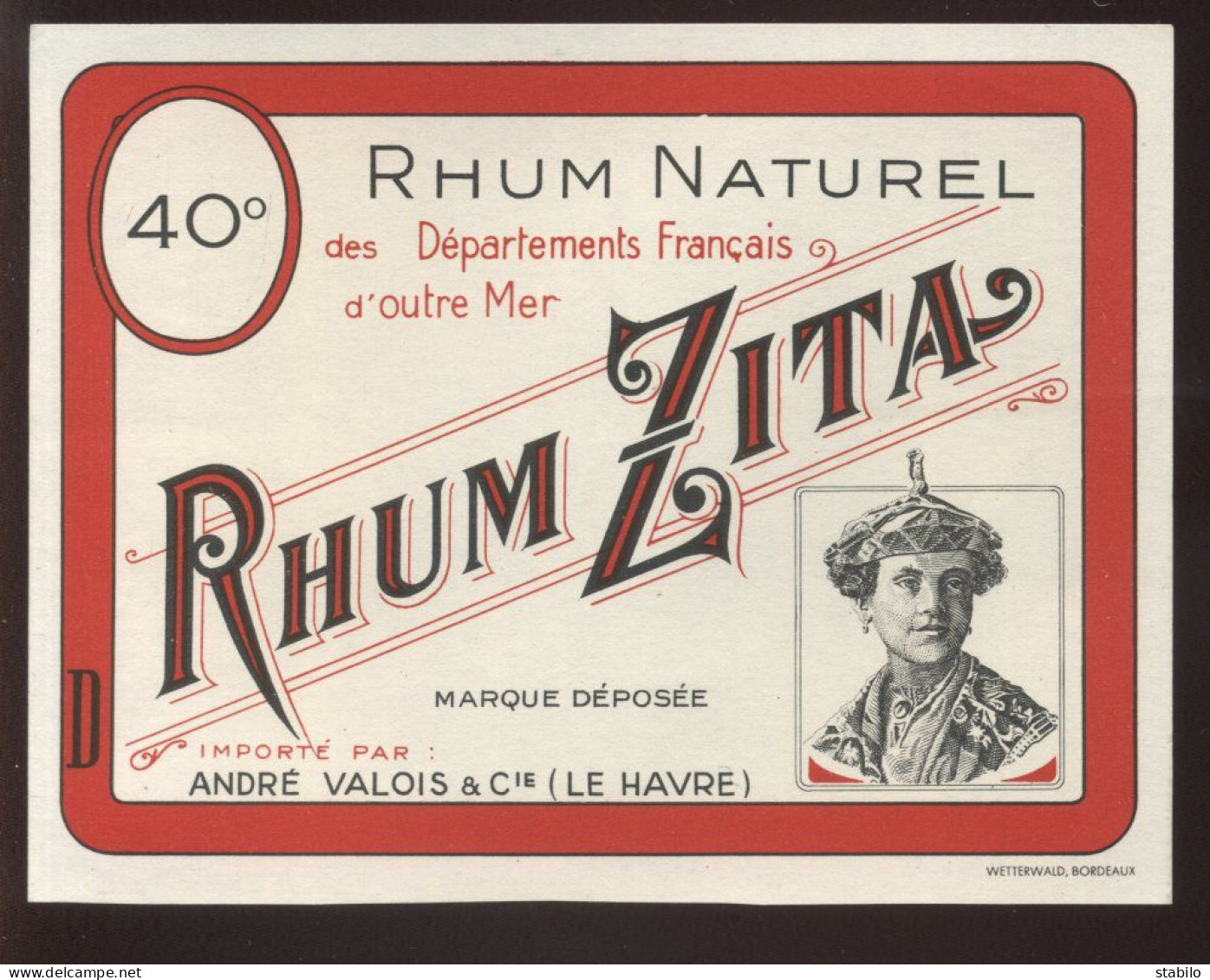 ETIQUETTES - RHUM NATUREL ZITA - ANDRE VALOIS & CIE, LE HAVRE - Rum