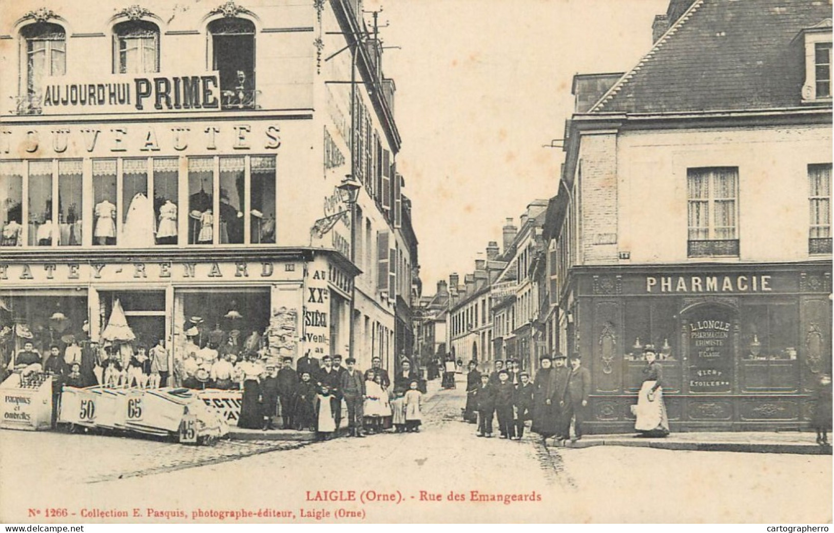 Laigle, Rue Des Emangeards Cpa E. Pasquis Pharmacie 1908 - L'Aigle