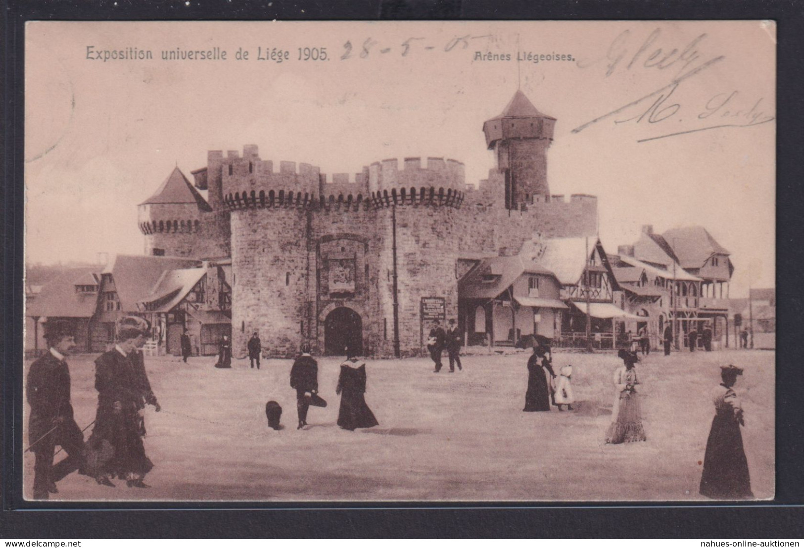 Ansichtskarte Liege Lüttich Weltausstellung 1905 Burg Menschen Nach Wiesbaden - Sonstige & Ohne Zuordnung