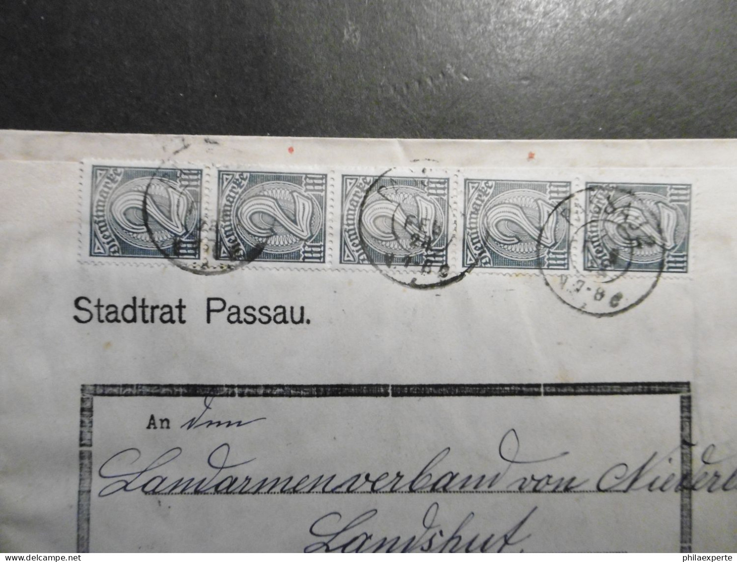 Deutsches Reich Mi.D32 Per 25 Dabei 2 Mal 10-er Block(lose 100.-€)Brief20x13cm) Passau 2.2.1923 München Selt MEF+gut Erh - Dienstmarken