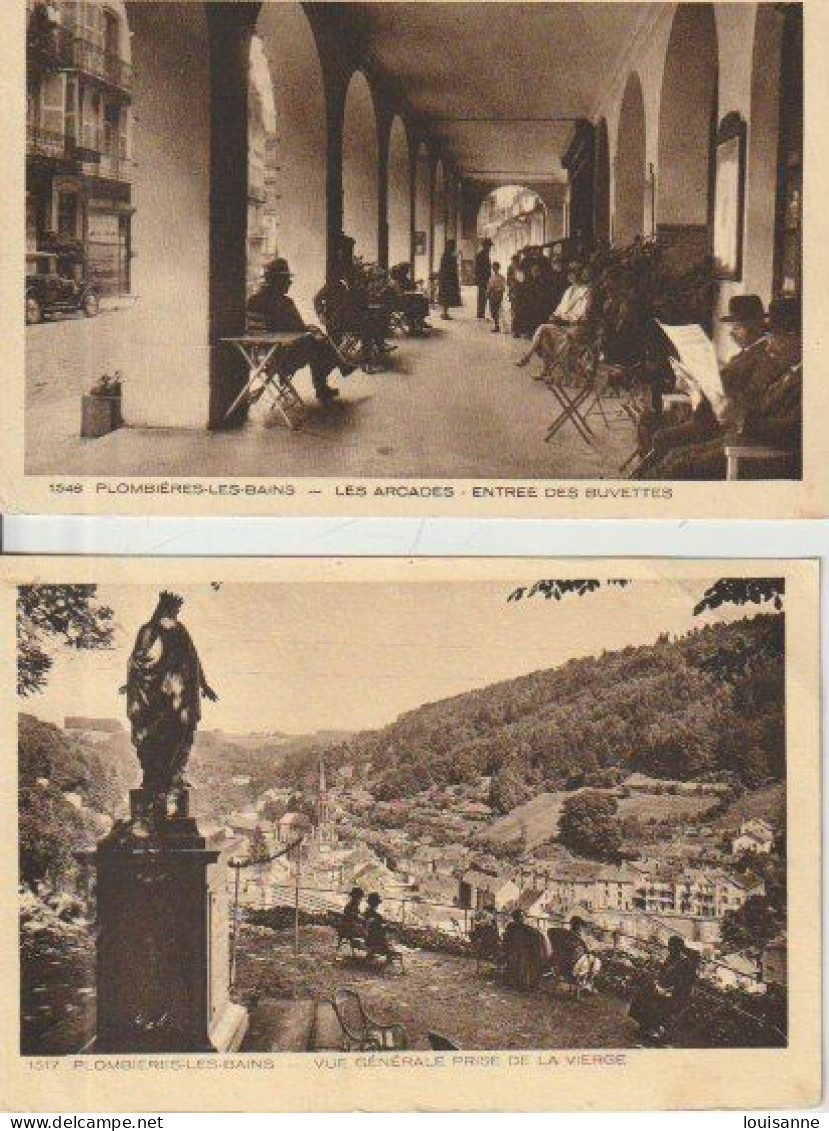 PLOMBIÈRES   LES   BAINS  (88 )    2 C P A   ARCADES   &  VUE  GÉNÉRALE   ( 24 / 5 /  58  ) - Plombieres Les Bains