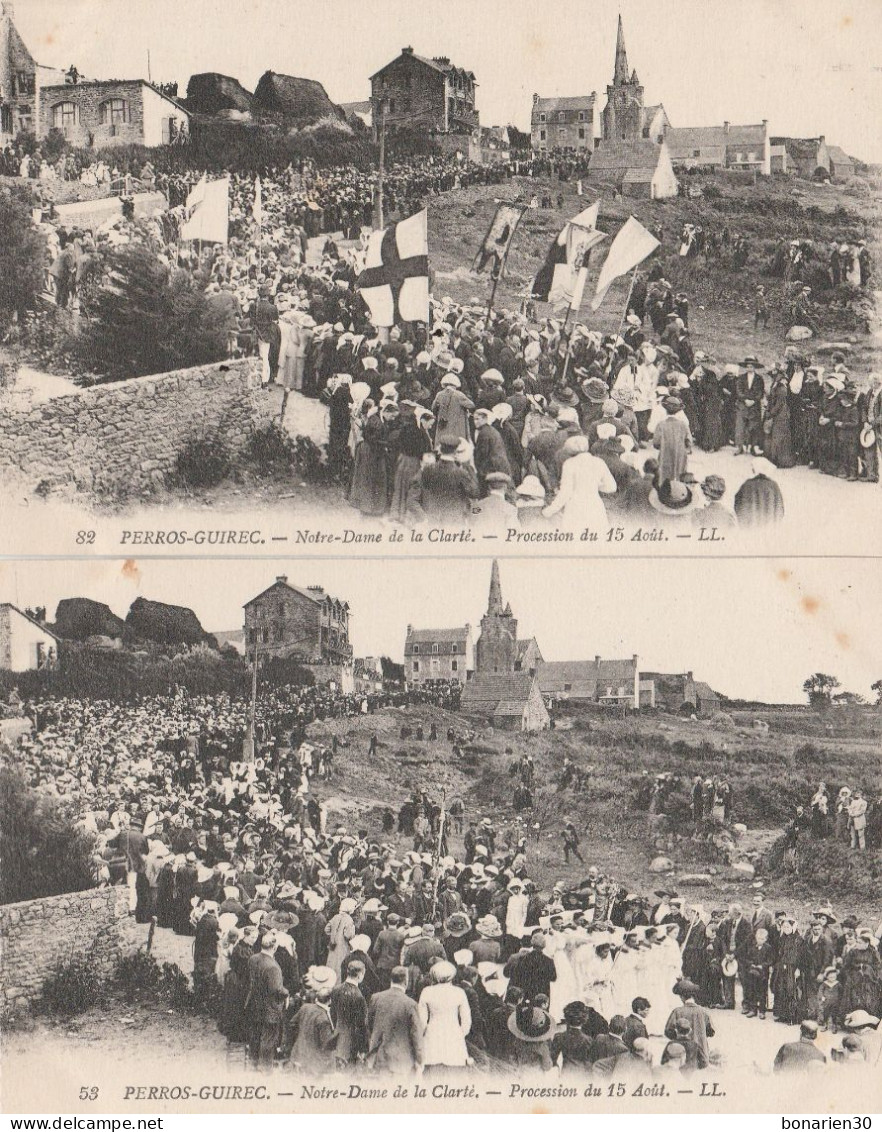 2 CPA 22 PERROS-GUIREC  PROCESSION 15 AOUT NT DAME DE LA CLARTE - Perros-Guirec