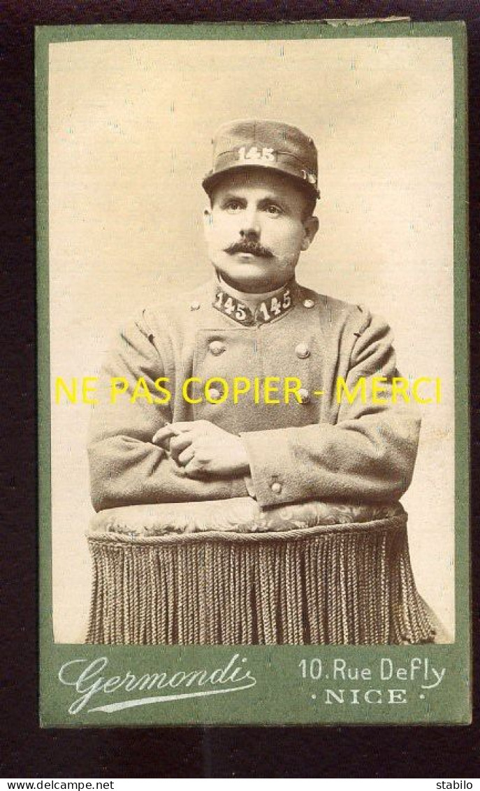 MILITAIRE - 145 SUR LE COL - PHOTOGRAPHIE GERMONDI, NICE  - FORMAT CDV - Guerra, Militares