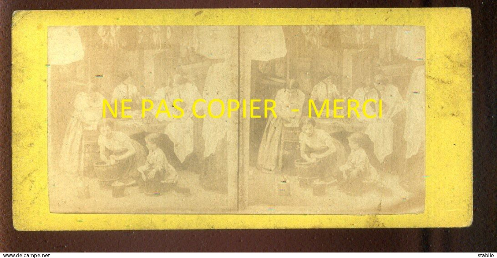 PHOTO STEREO - LA LESSIVE - FORMAT 17 X 8.5 CM  - Stereo-Photographie