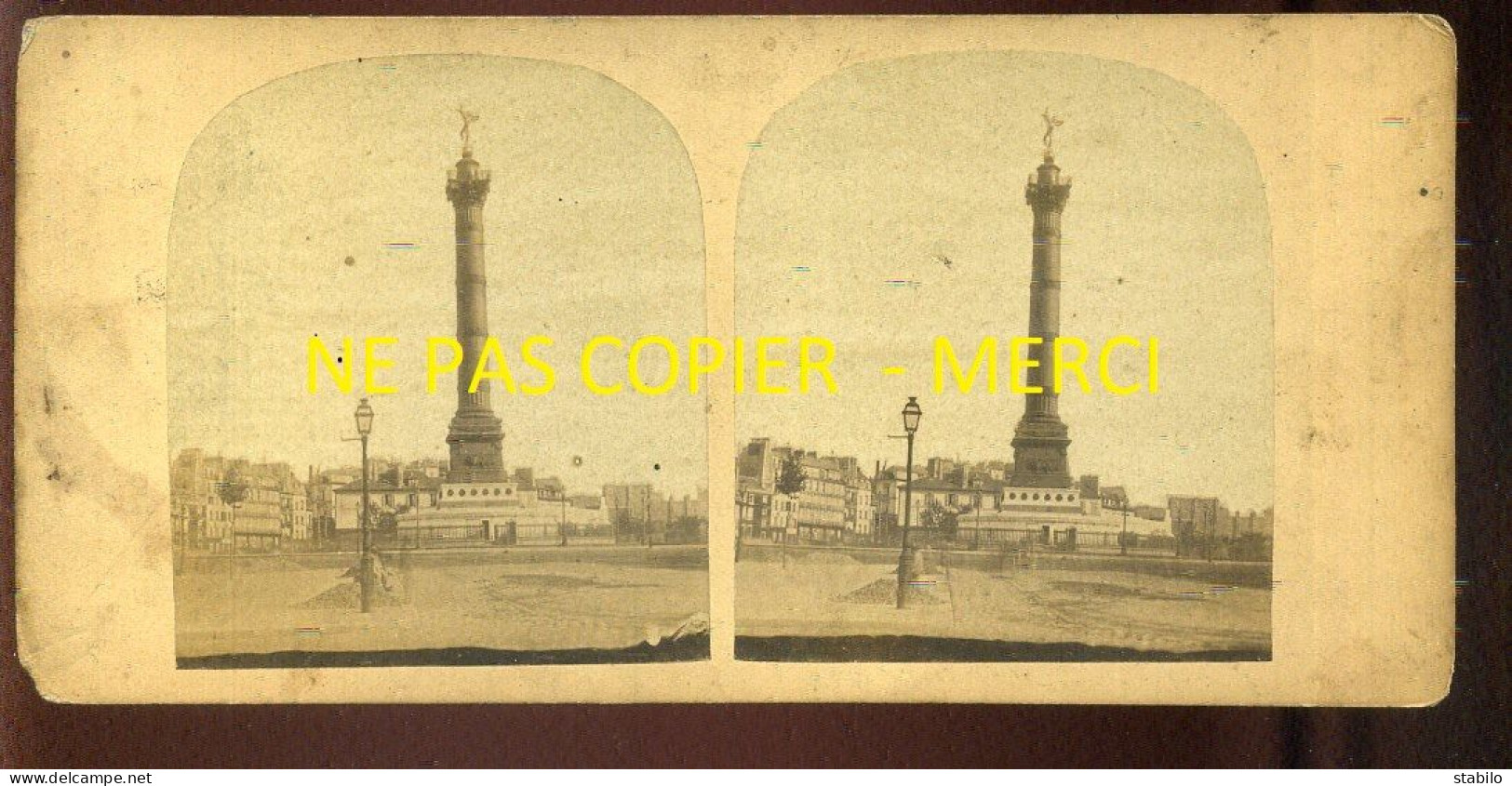 PHOTO STEREO - PARIS - COLONNE DE LA BASTILLE - FORMAT 17 X 8.5 CM  - Stereoscoop