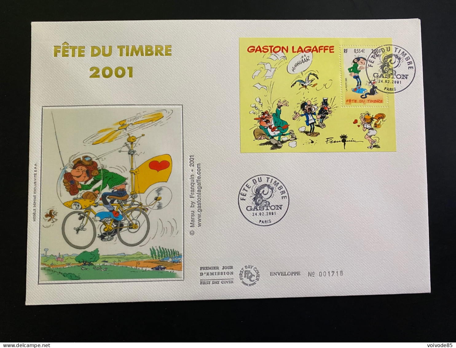 Enveloppe 1er Jour GF Soie "Gaston Lagaffe - Franquin" - 24/02/2001 - BF34 - 3370 - Fête Du Timbre - 2000-2009
