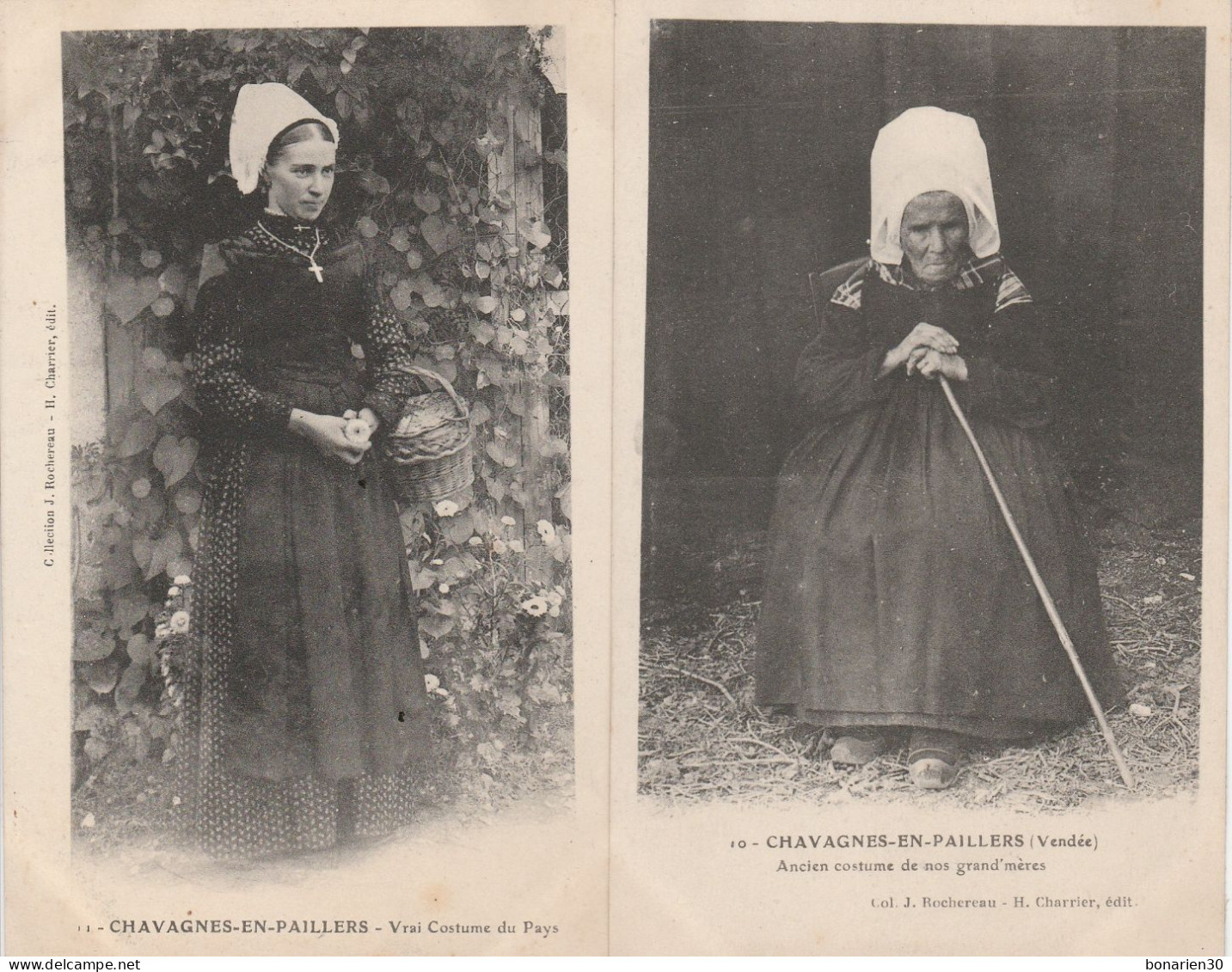 2 CPA  85 CHAVAGNES EN PAILLERS VRAI COSTUME DU PAYS ET DE GRAND-MERES - Autres & Non Classés