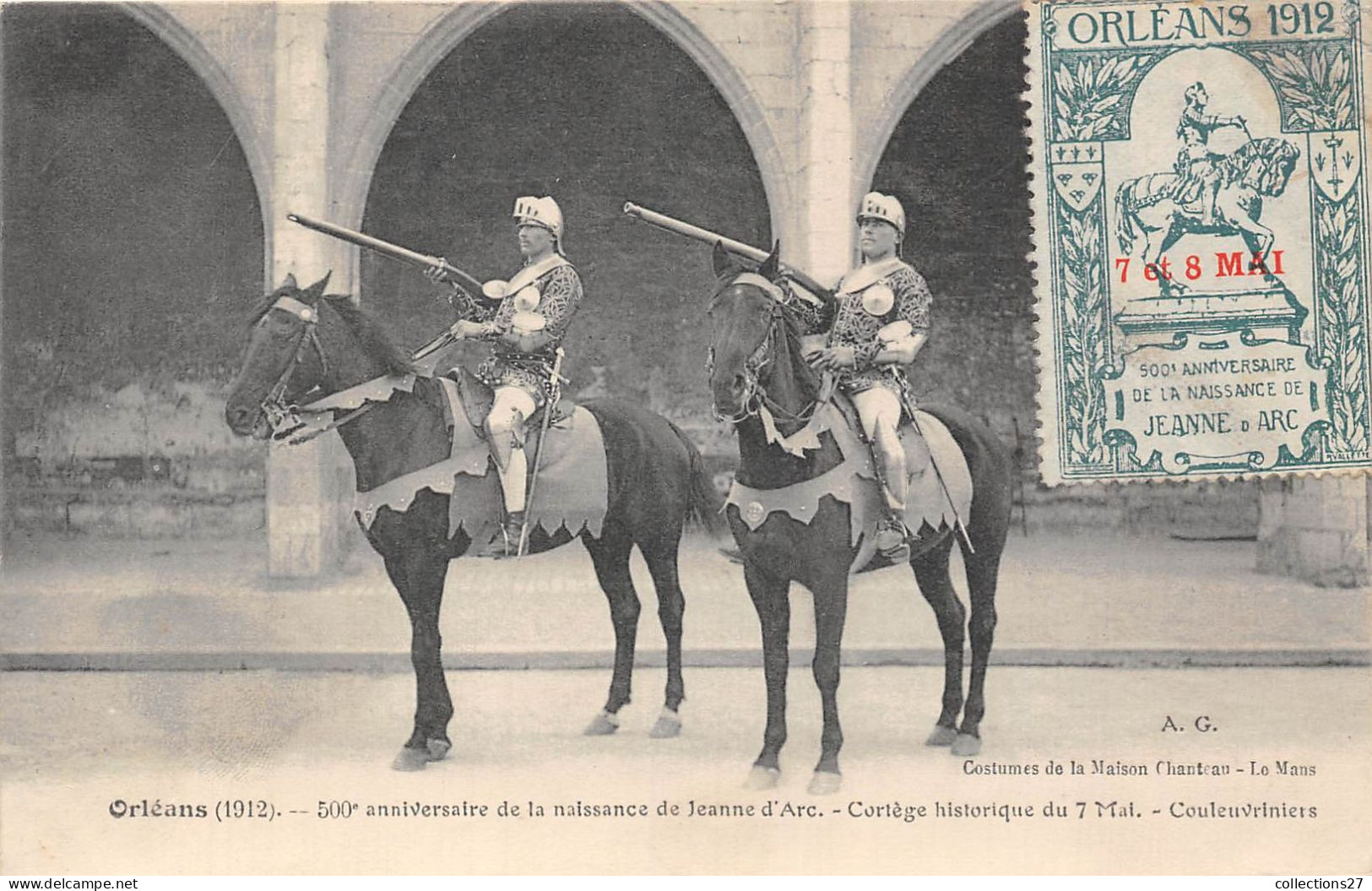 45-ORLEANS - 500e ANNIVERSAIRE  DE LA NAISSANCE DE JEANNE D'ARC CORTEGE HISTORIQUE DU 7 MAI COULEUVRINIERS -VOIR TIMBRE - Orleans