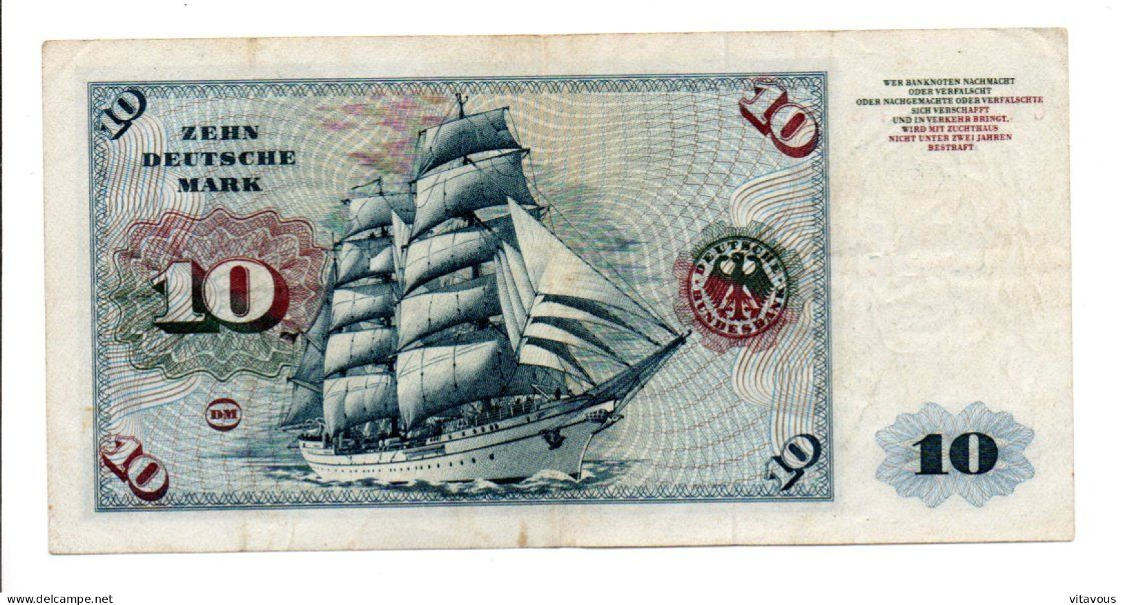 Billet 1960 Allemagne  10 Mark  RFA Bank-note Banknote - 10 Deutsche Mark