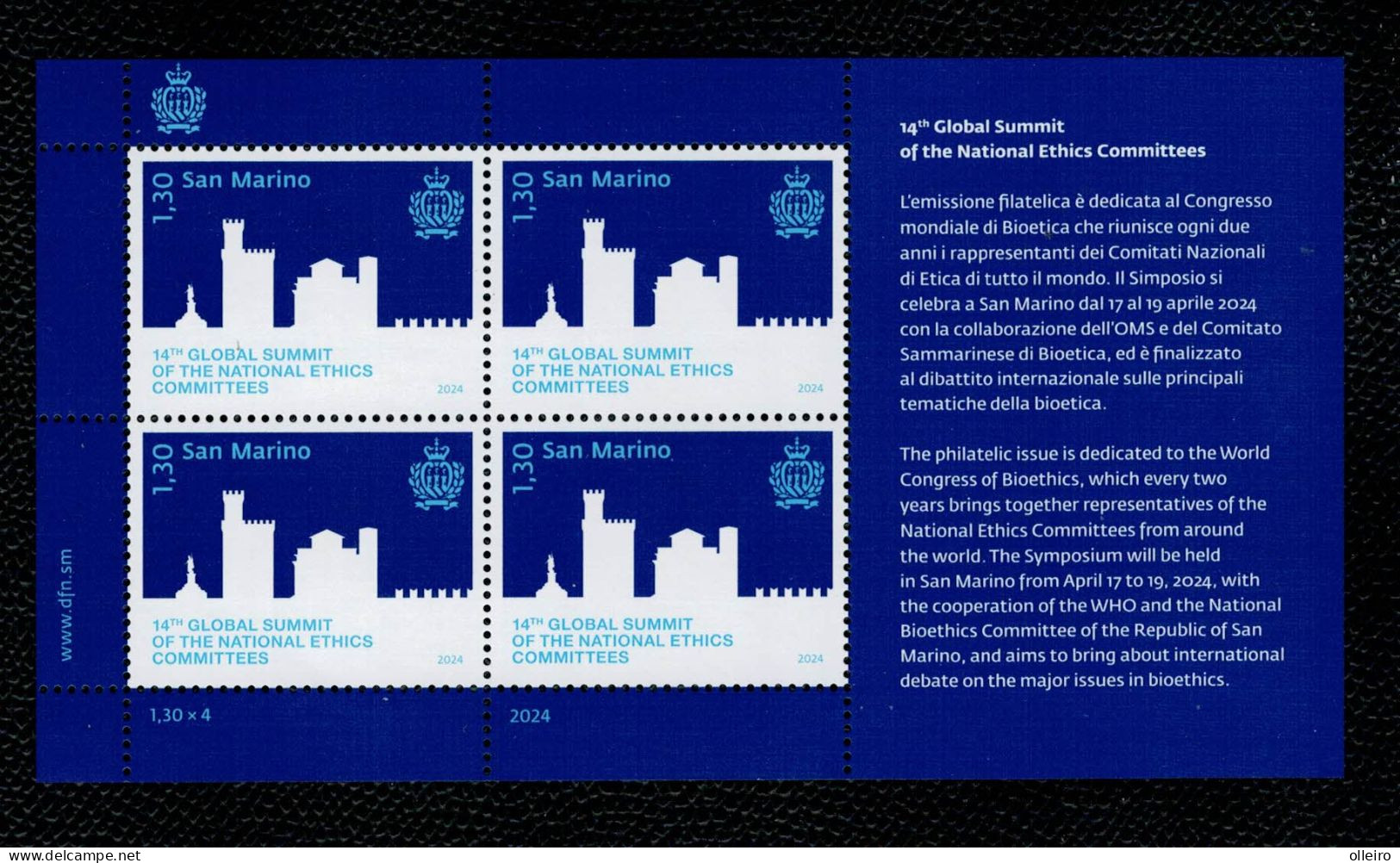 San Marino 2024 14° Global Summit Dei Comitati Nazionali Di Etica E Bioetica Del Mondo1v In Quartina Complete Set ** MNH - Unused Stamps