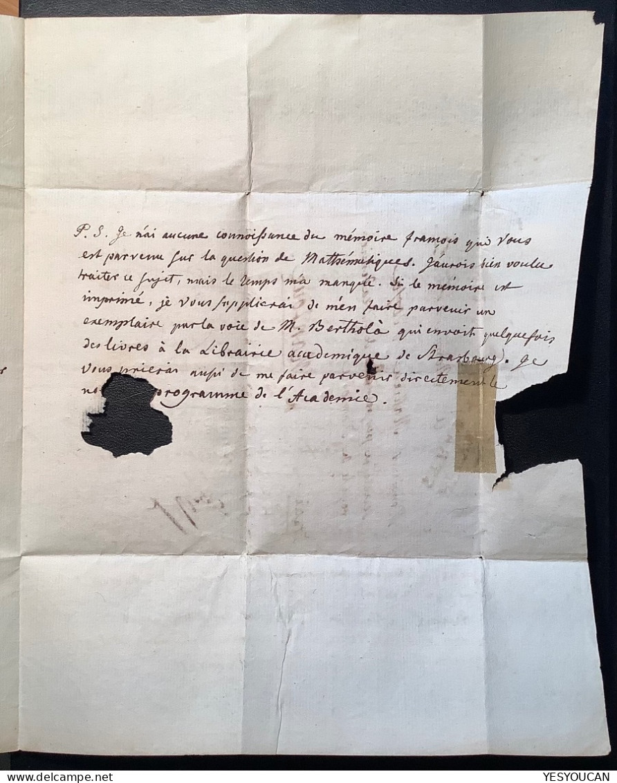 „P PAYE STRAS“ 1791 Lettre Autographe Mathématicien ARBOGAST Strasbourg Alsace>MANTOVA Lombardo-Veneto (Italia Science - 1701-1800: Precursores XVIII