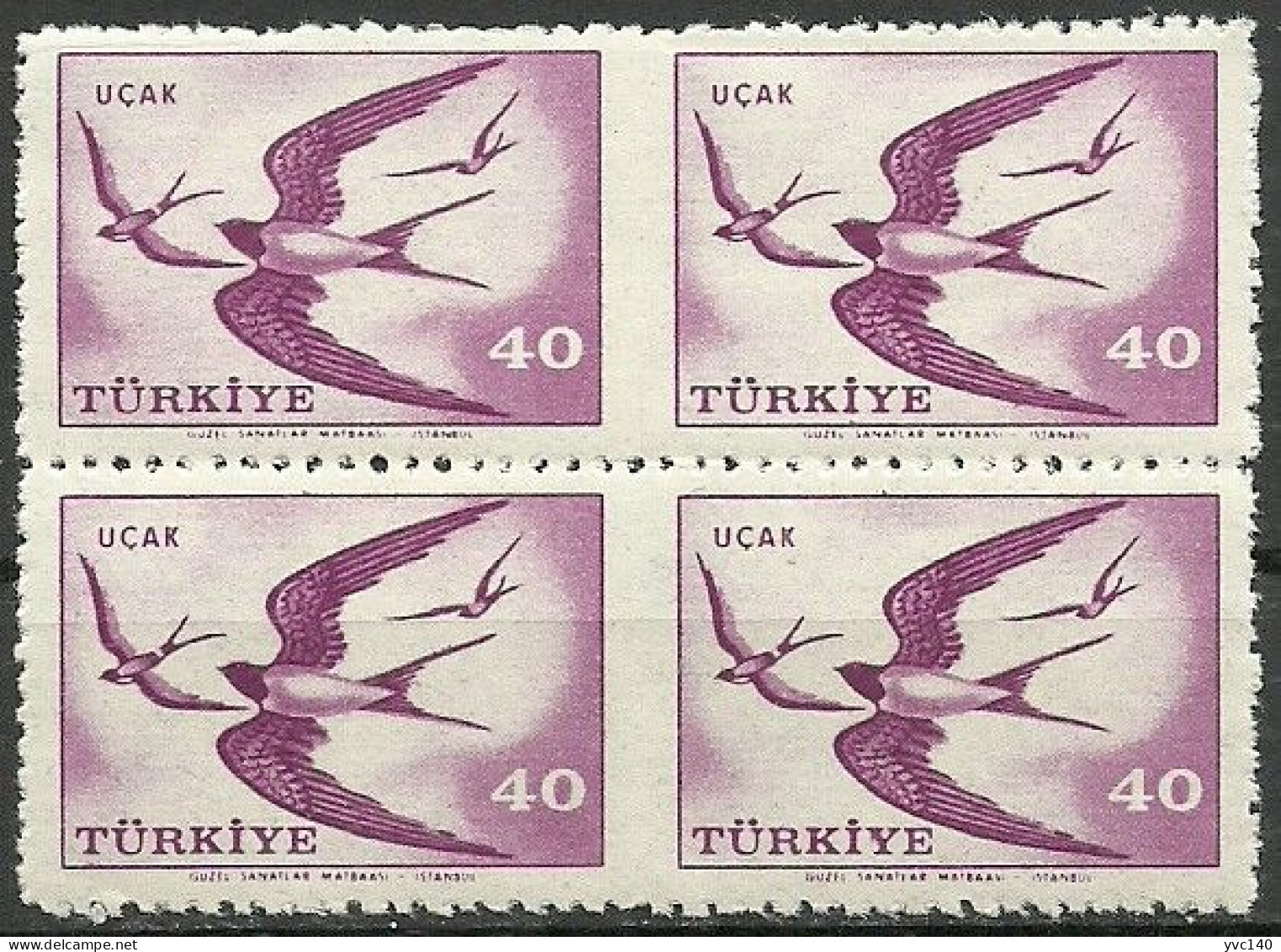 Turkey; 1959 Airmail Stamp 40 K. ERROR "Partially Imperf." - Ungebraucht