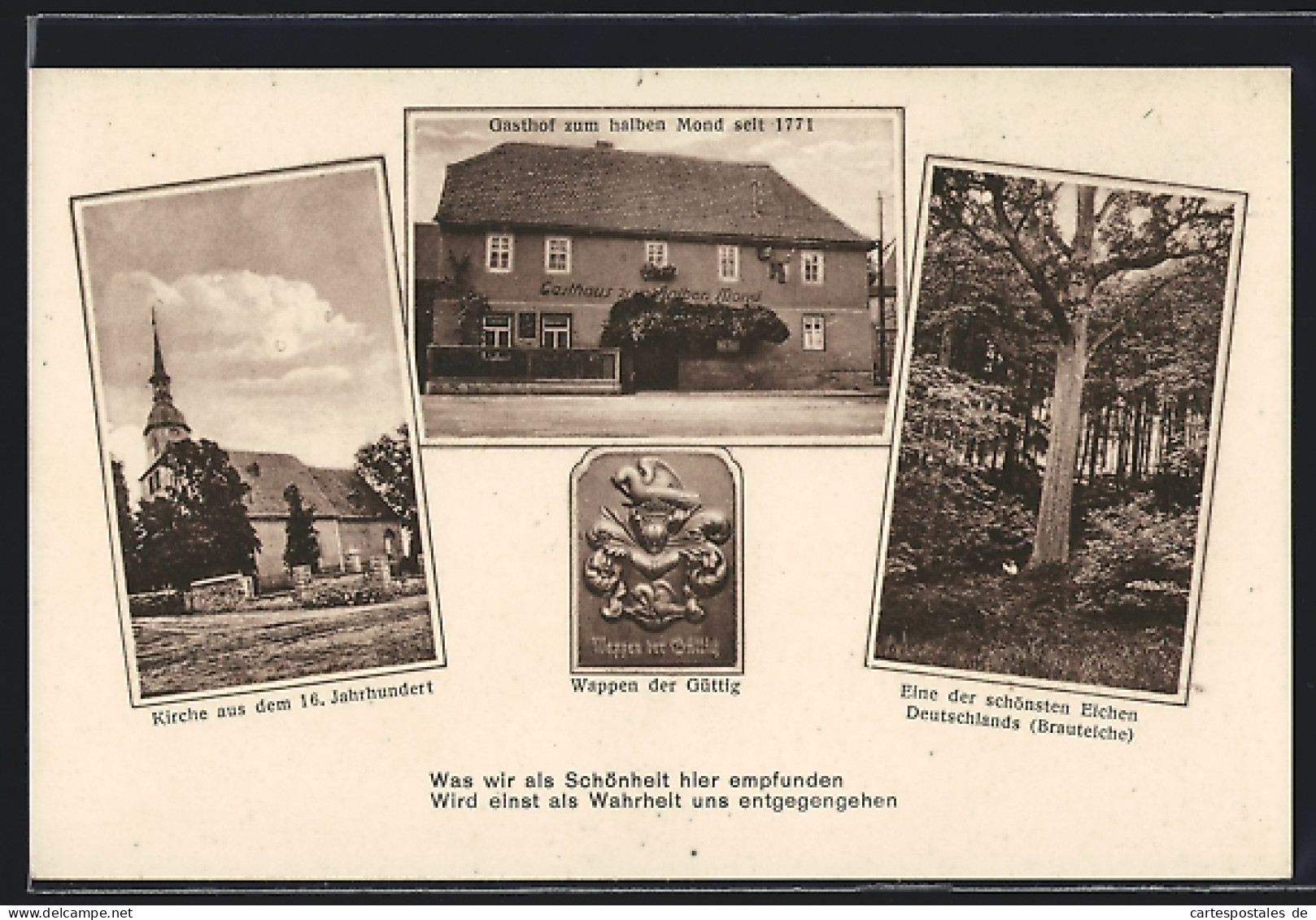 AK Hardisleben, Gasthof Zum Halben Monde, Kirche, Wappen Der Güttig  - Other & Unclassified