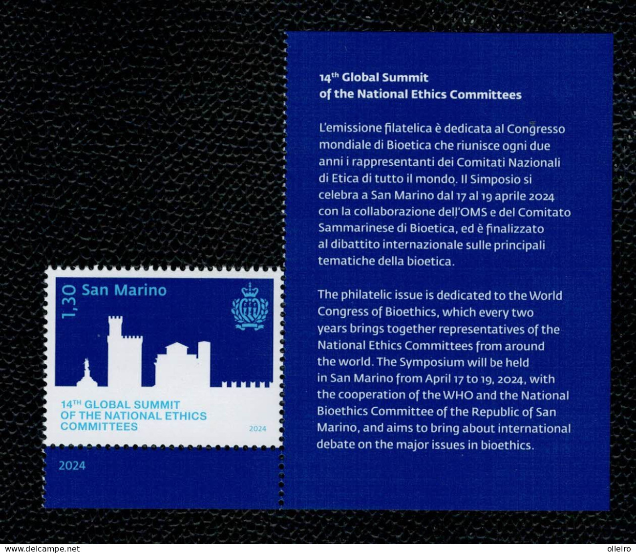 San Marino 2024 14° Global Summit Dei Comitati Nazionali Di Etica E Bioetica Del Mondo1v Icomplete Set ** MNH - Ungebraucht