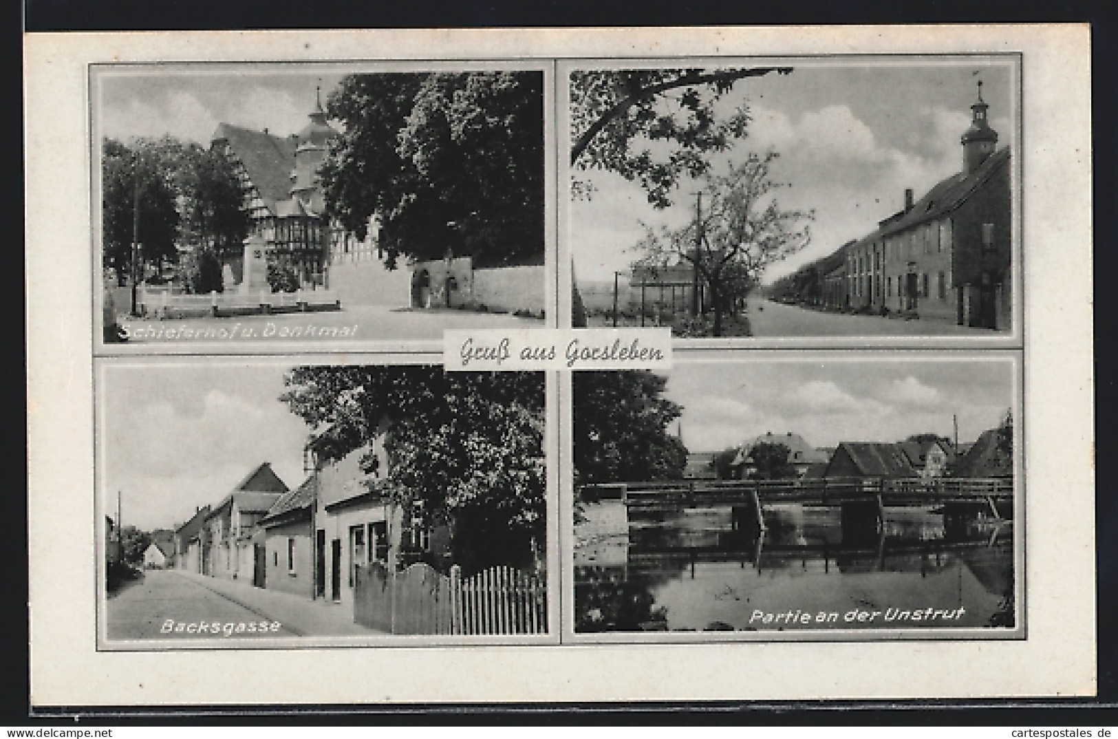 AK Gorsleben, Hotel Schieferhof U. Denkmal, Backsgasse Mit Geschäft, Partie An Der Unstrut  - Sonstige & Ohne Zuordnung