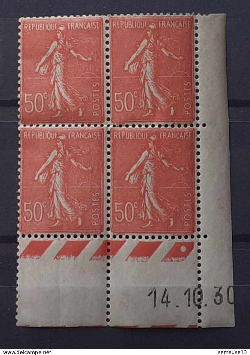 Semeuse 50 C. Lignée Rouge 199 En Bloc De 4 Coin Daté - 1903-60 Säerin, Untergrund Schraffiert