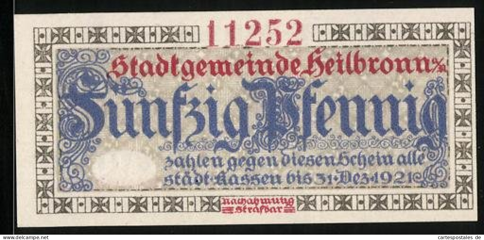 Notgeld Heilbronn A. N. 1917, 50 Pfennig, Reichsadler Und Signatur  - [11] Emissions Locales