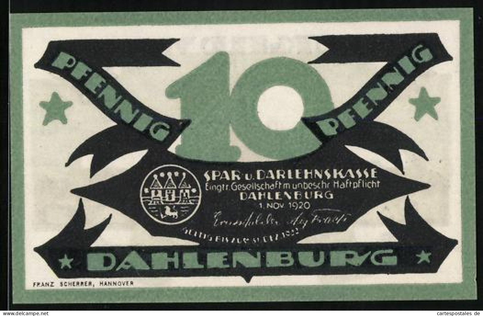 Notgeld Dahlenburg 1920, 10 Pfennig, Panorama Mit Kirche  - [11] Emissioni Locali