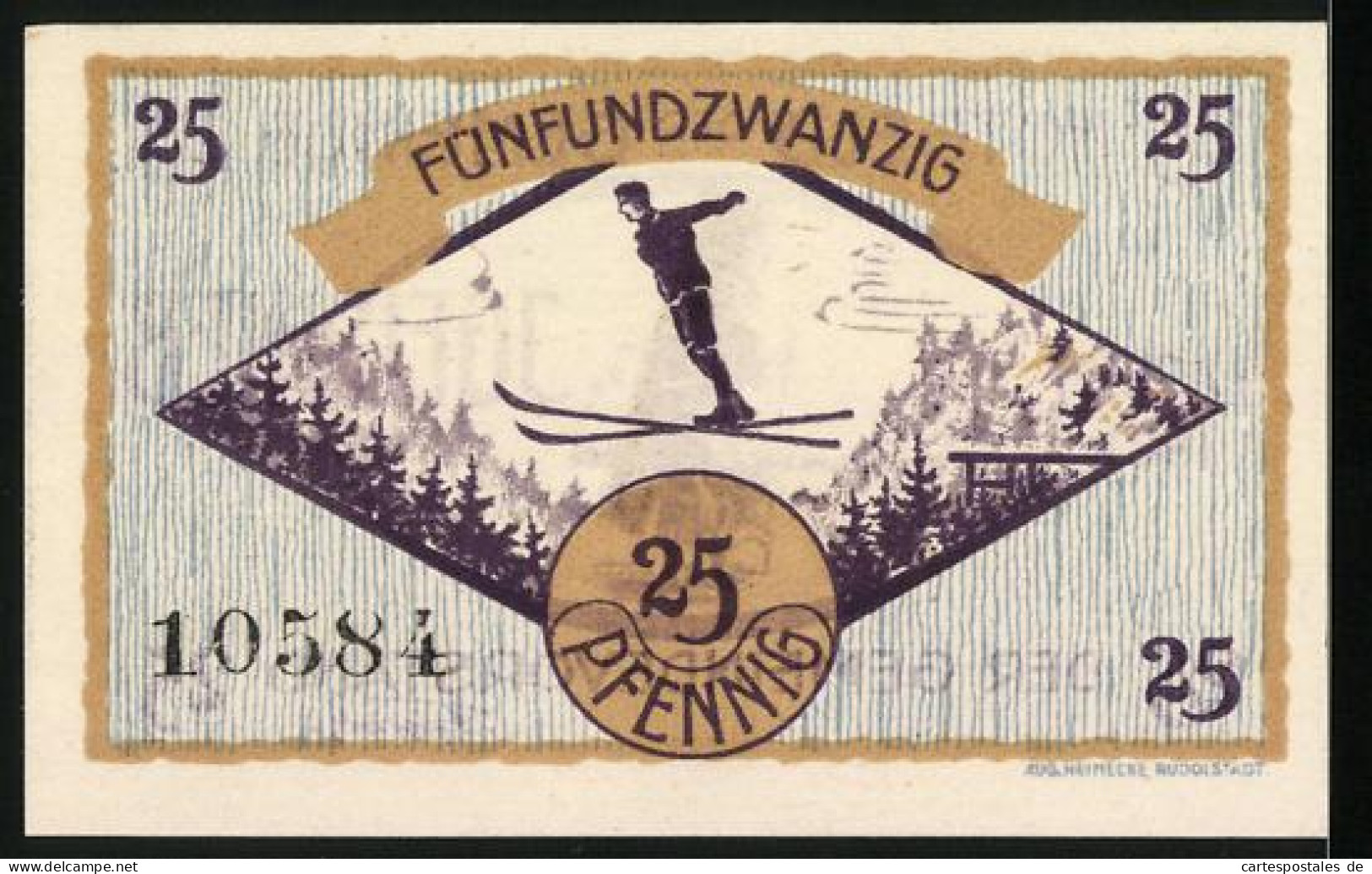 Notgeld Igelshieb 1921, 25 Pfennig, Bäuerin Auf Dem Feld, Skispringer In Der Luft  - [11] Emissions Locales