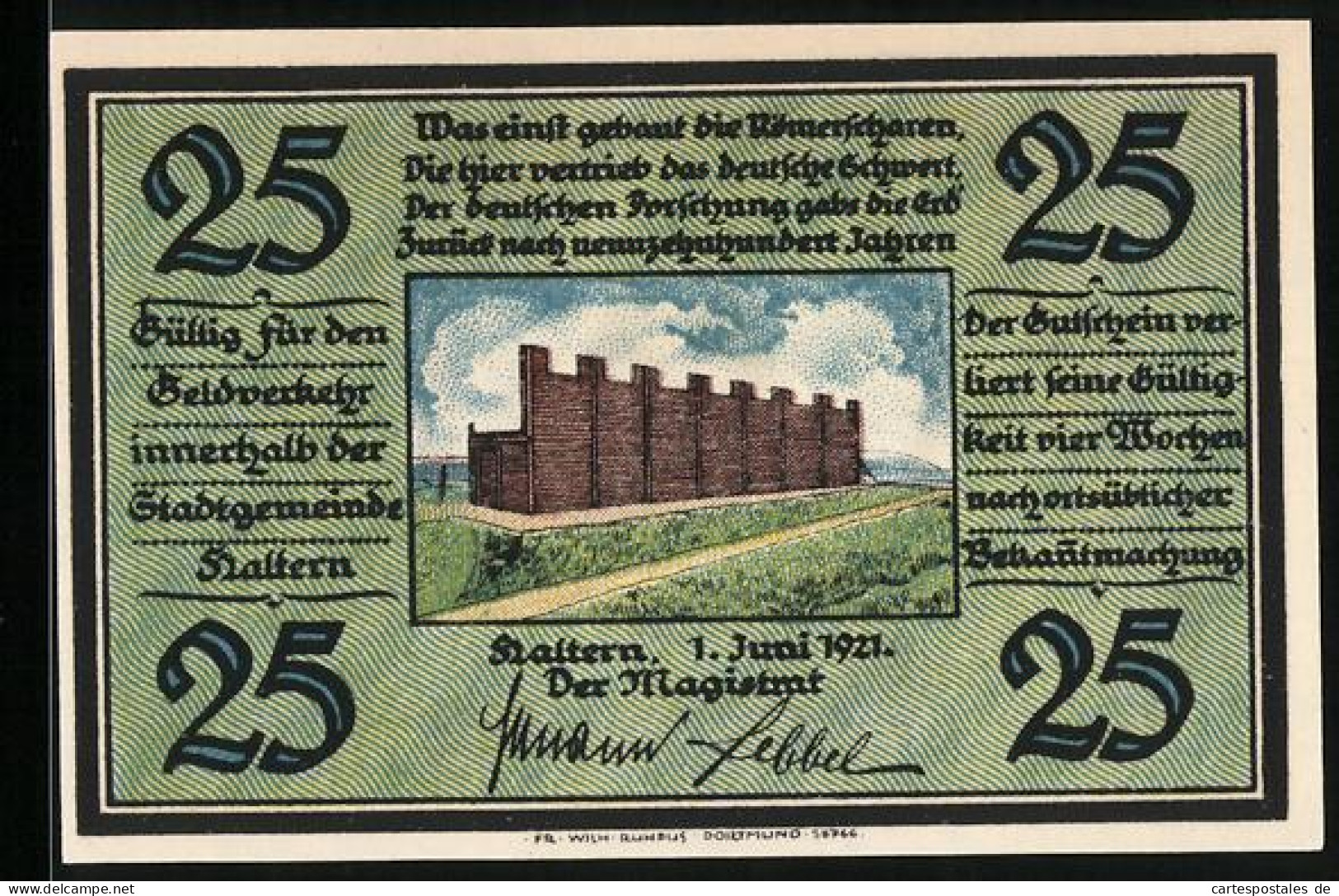 Notgeld Haltern 1921, 25 Pfennig, Festungsanlage, Tonkrüge Und Geistlicher  - [11] Local Banknote Issues