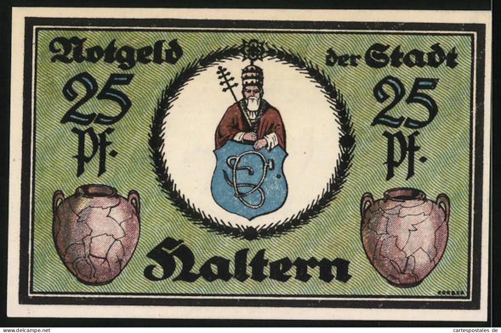 Notgeld Haltern 1921, 25 Pfennig, Festungsanlage, Tonkrüge Und Geistlicher  - [11] Local Banknote Issues