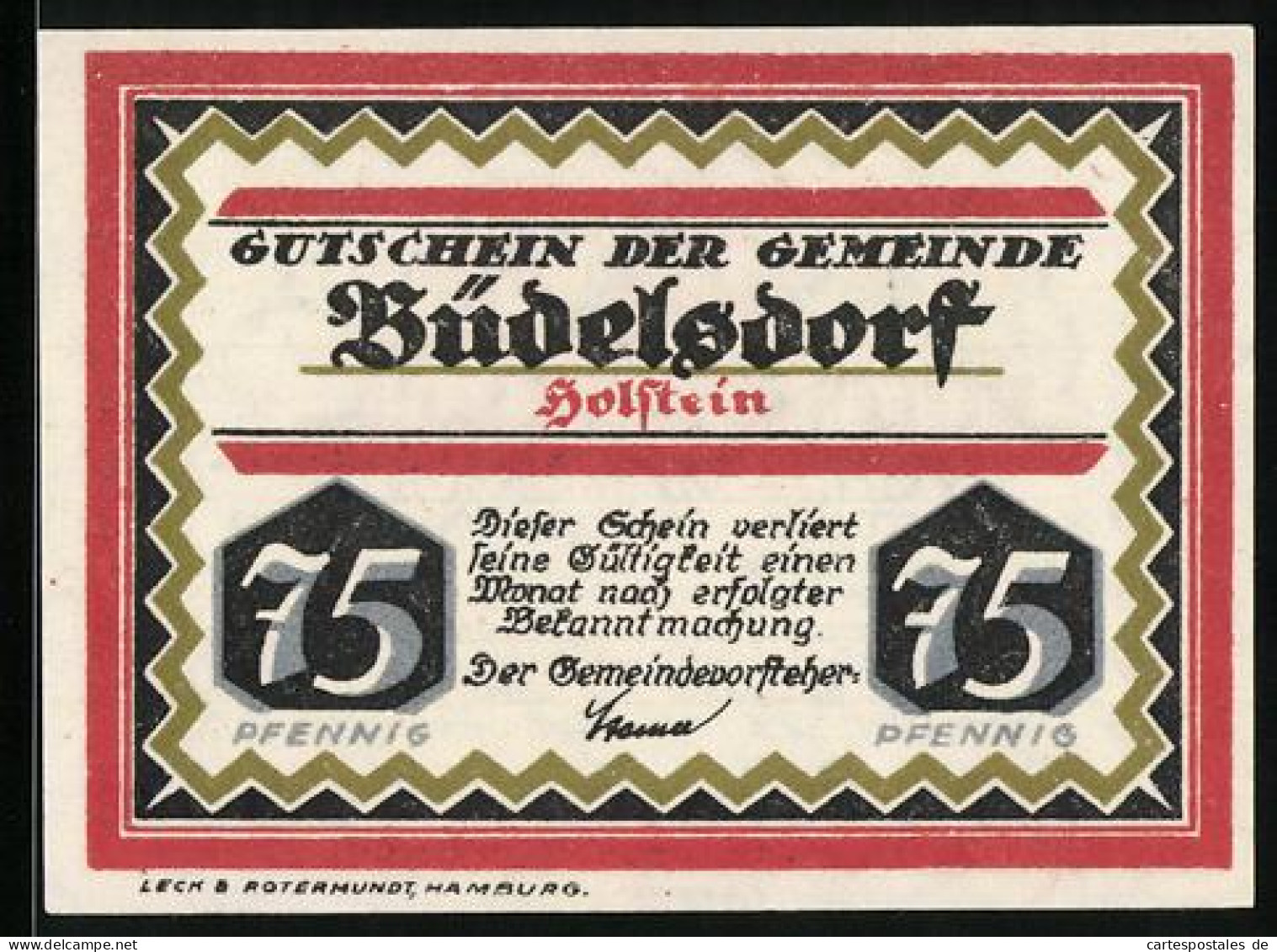 Notgeld Büdelsdorf /Holstein, 75 Pfennig, Turnhalle Mit Jugendheim, Haushaltungs- U. Fortbildungsschule, Gutschein  - [11] Local Banknote Issues