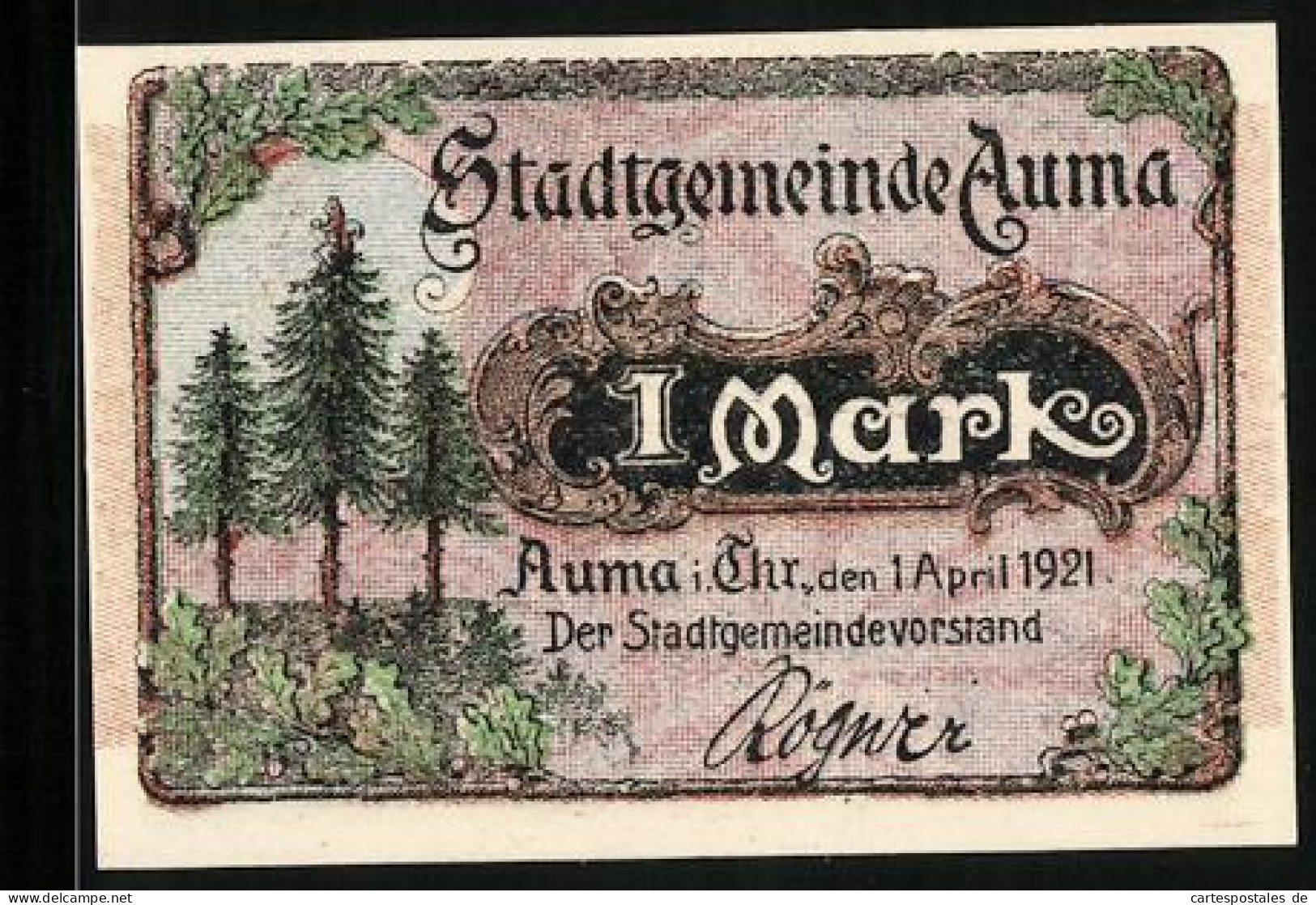 Notgeld Auma I. Thr. 1921, 1 Mark, Zwerg Betrachtet Einen Pilz Im Aum`schen Wald  - [11] Emissions Locales