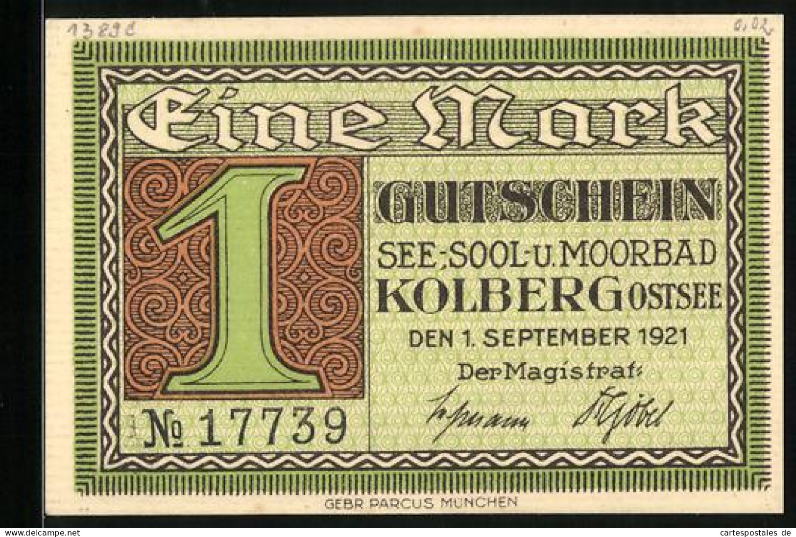 Notgeld Kolberg /Ostsee 1921, 1 Mark, Generalfeldmarschall Und Heeresreformer Gneisenau  - [11] Local Banknote Issues